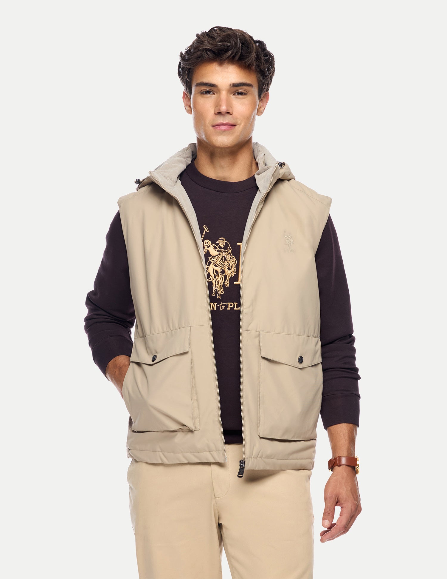 Solid Regular Fit Jacket Beige - U.S. Polo Assn. India | Large