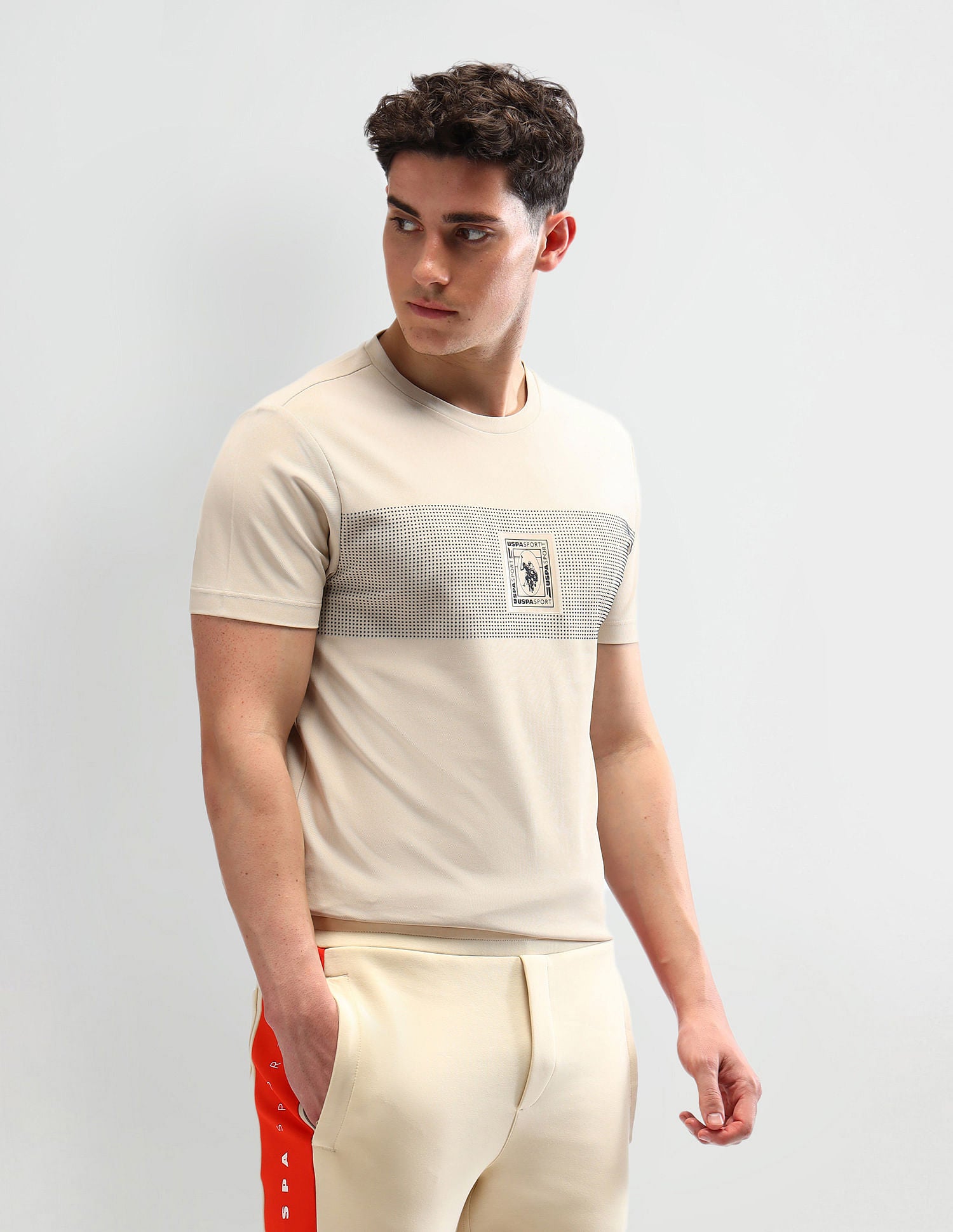 Slim Fit Striped T-Shirt Beige - U.S. Polo Assn. India | Large