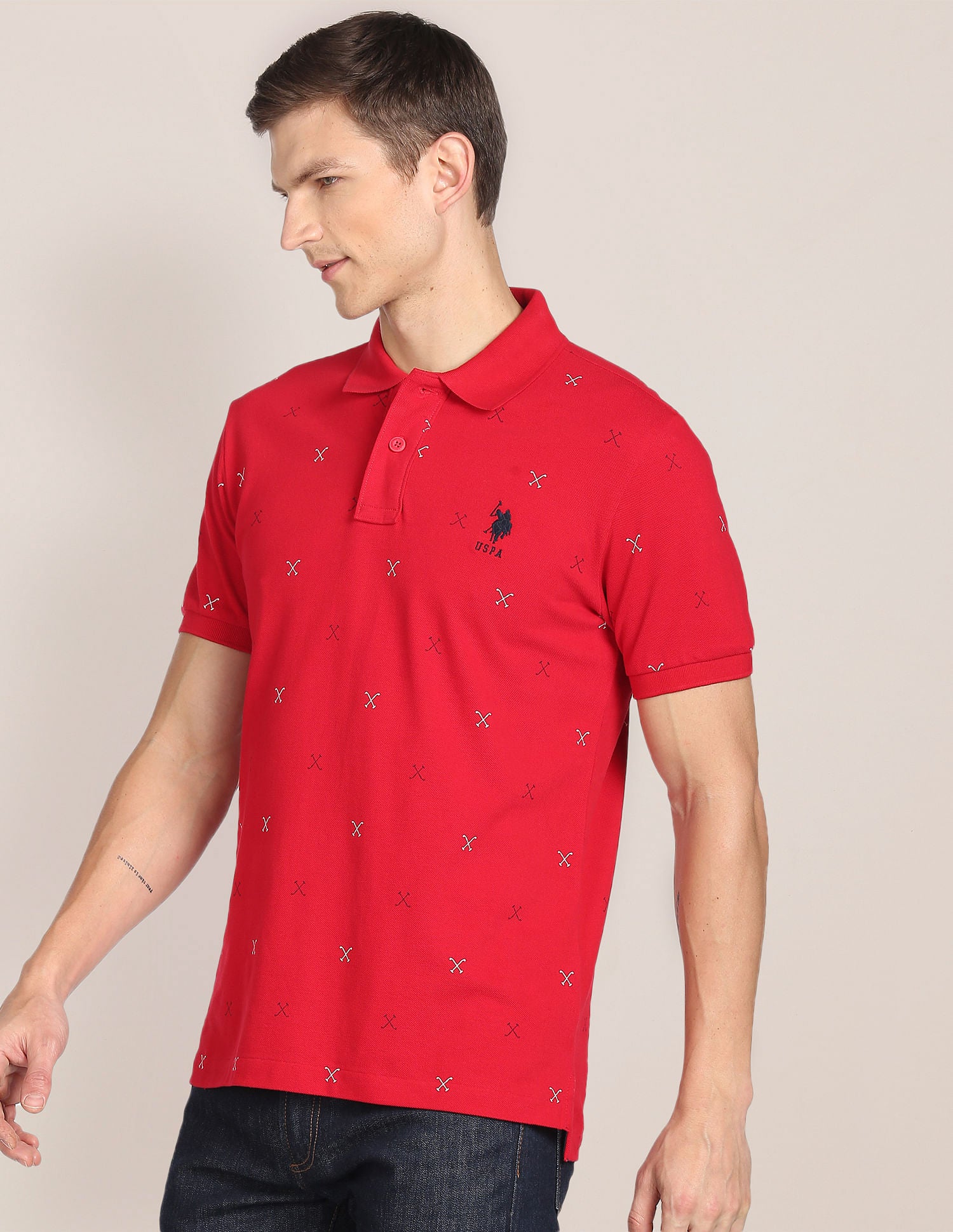 All Over Brand Print Polo Shirt Red - U.S. Polo Assn. India | Large