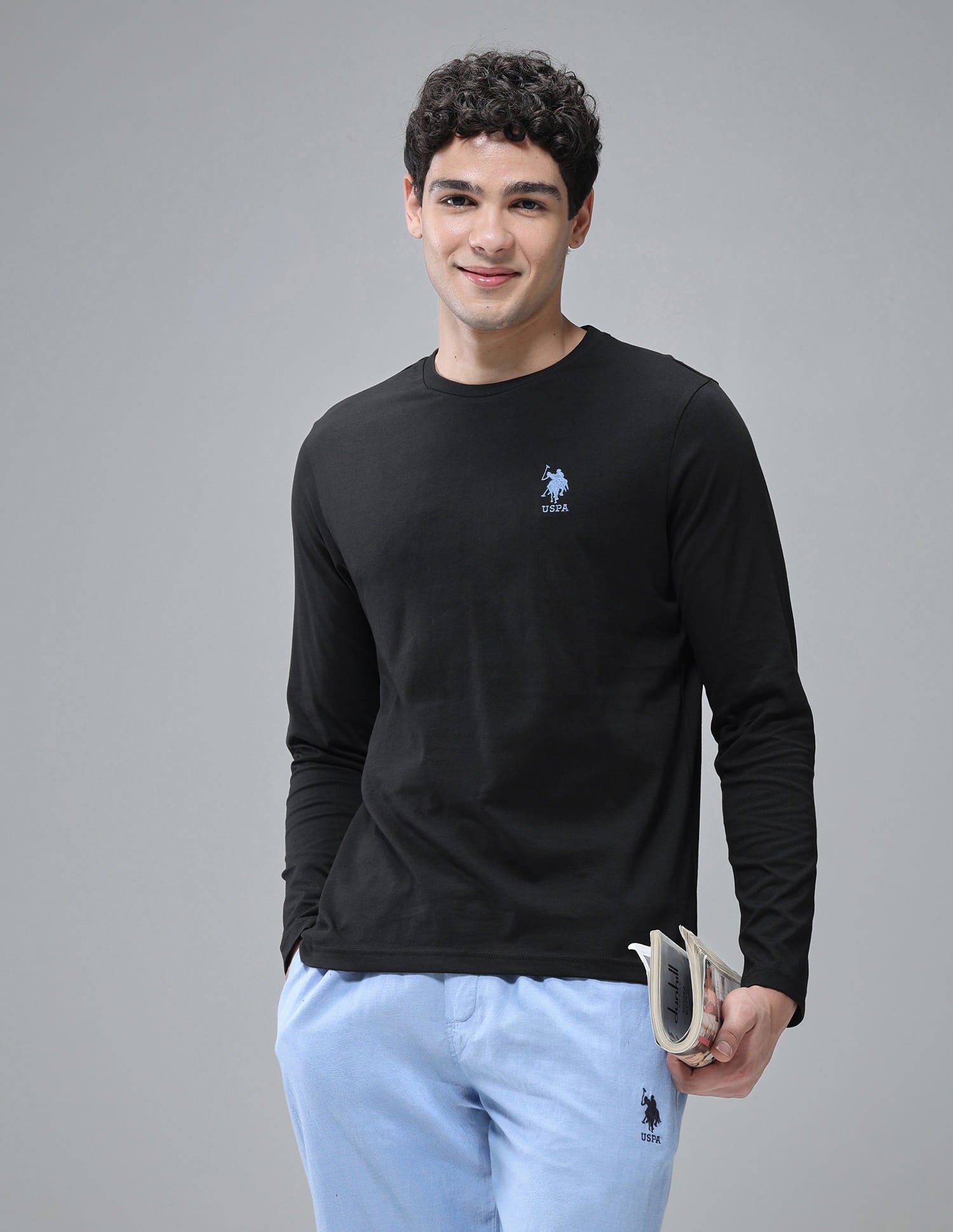Pure Cotton Long Sleeve I693 Lounge T-Shirt - Pack Of 1 Black - U.S. Polo Assn. India | Large
