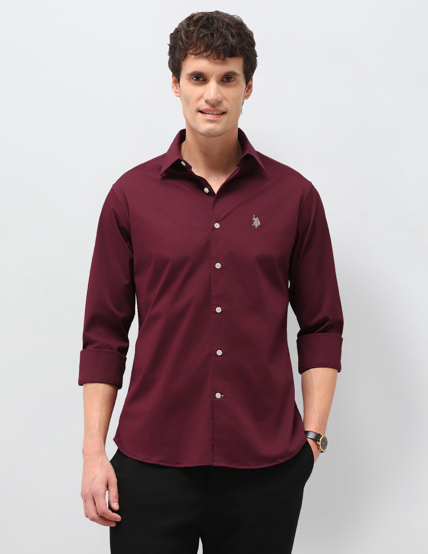 Twill Solid Shirt Maroon - U.S. Polo Assn. India | Large