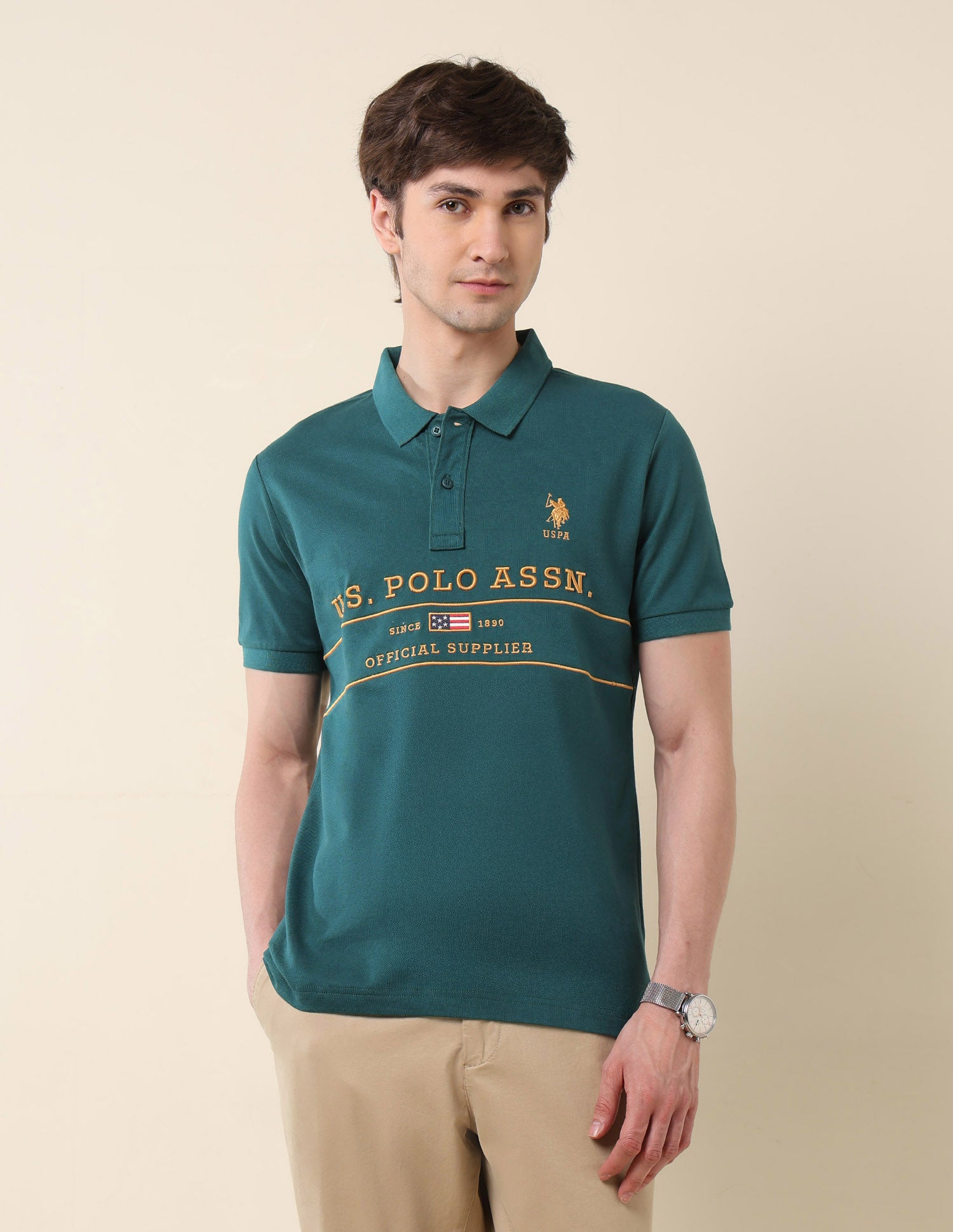 Brand Embroidered Classic Polo Shirt Teal - U.S. Polo Assn. India | Large
