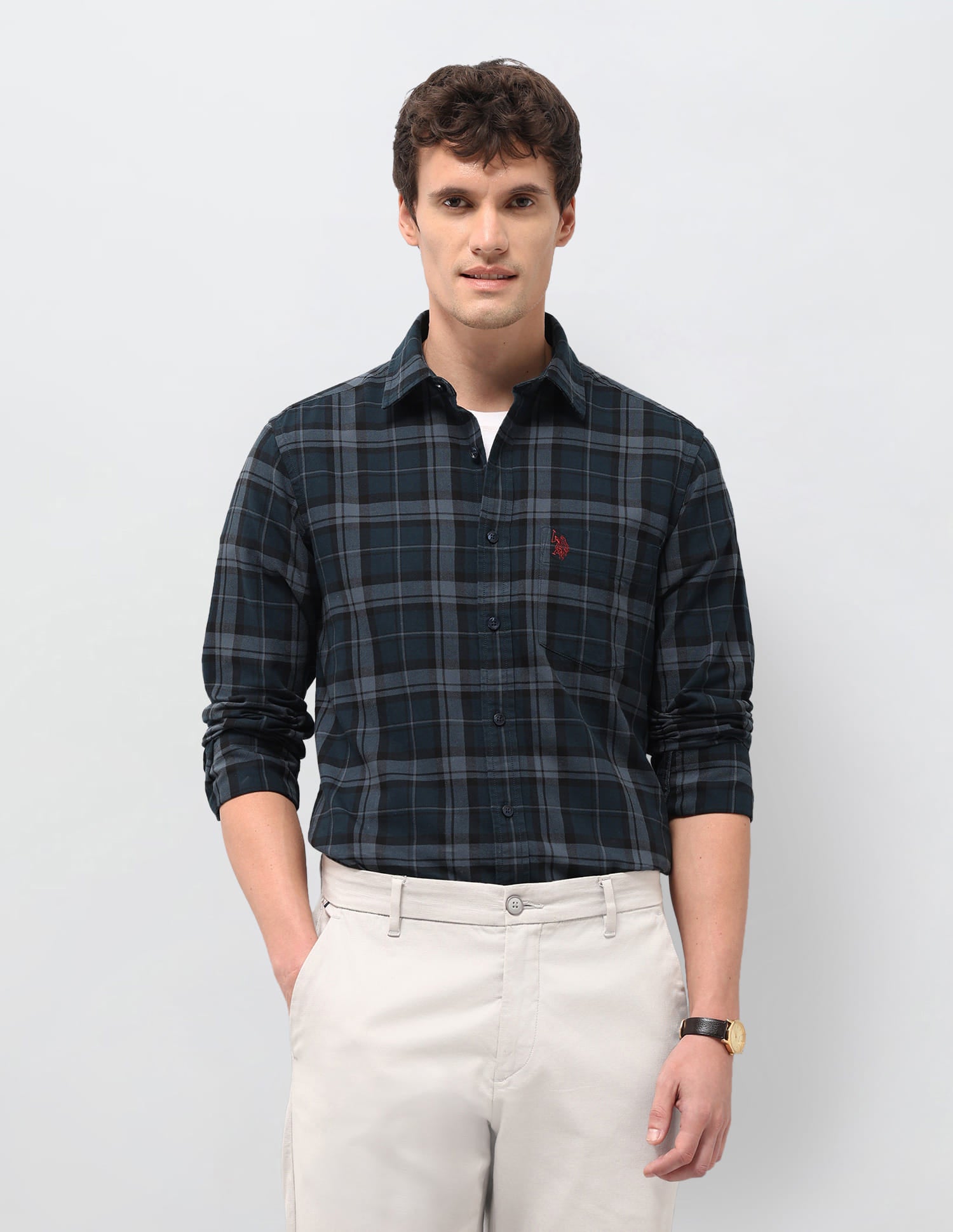 Plaid Tailored Fit Shirt Blue - U.S. Polo Assn. India | Large