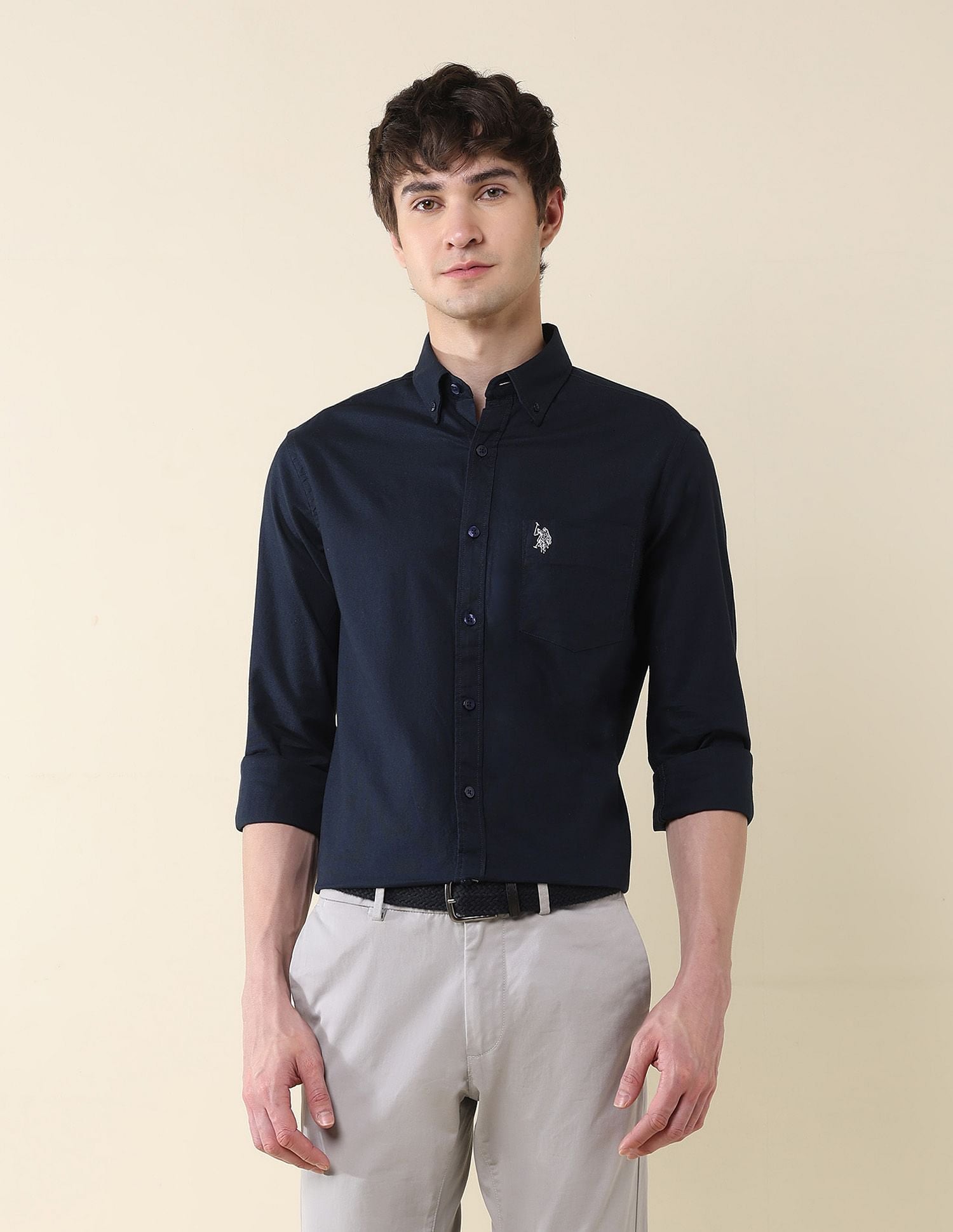 Solid Oxford Stretch Button Down Shirt