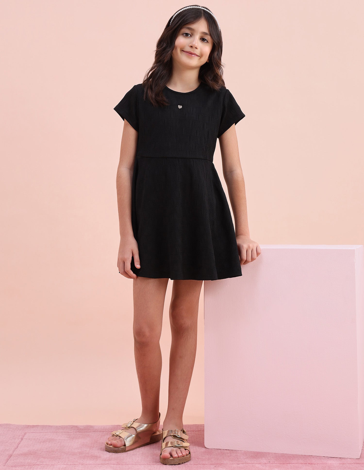 Girls Textured A-Line Dress Black - U.S. POLO ASSN. | Large