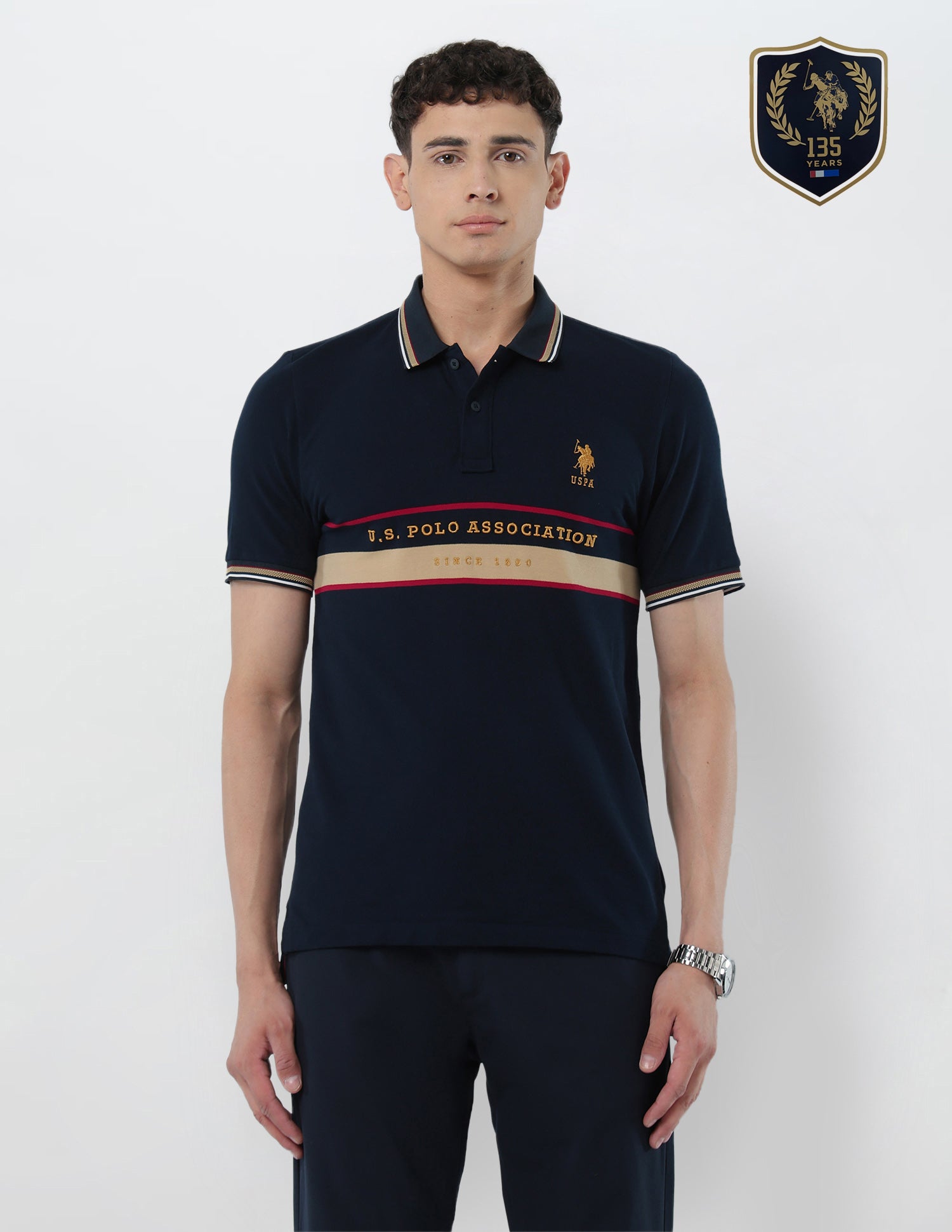Brand Embroidered Slim Fit Polo Shirt