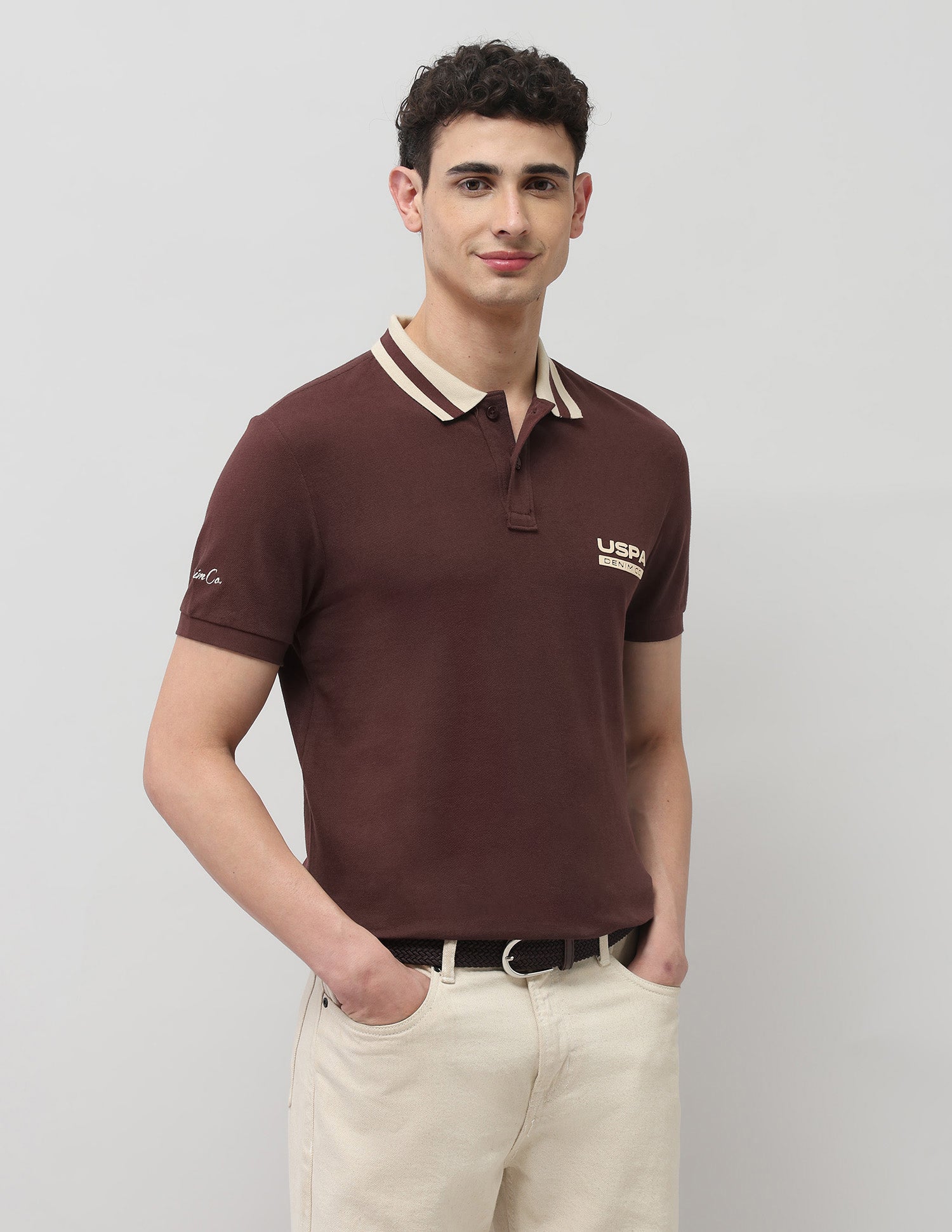 Solid Pure Cotton Polo Shirt Dark Brown - U.S. Polo Assn. India | Large