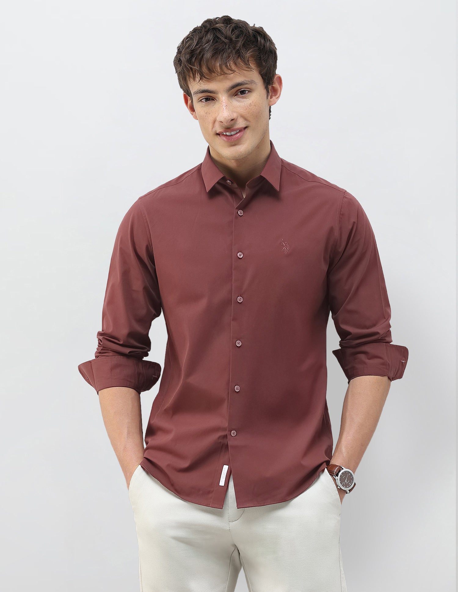 Solid Regular Fit Shirt Maroon - U.S. Polo Assn. India | Large