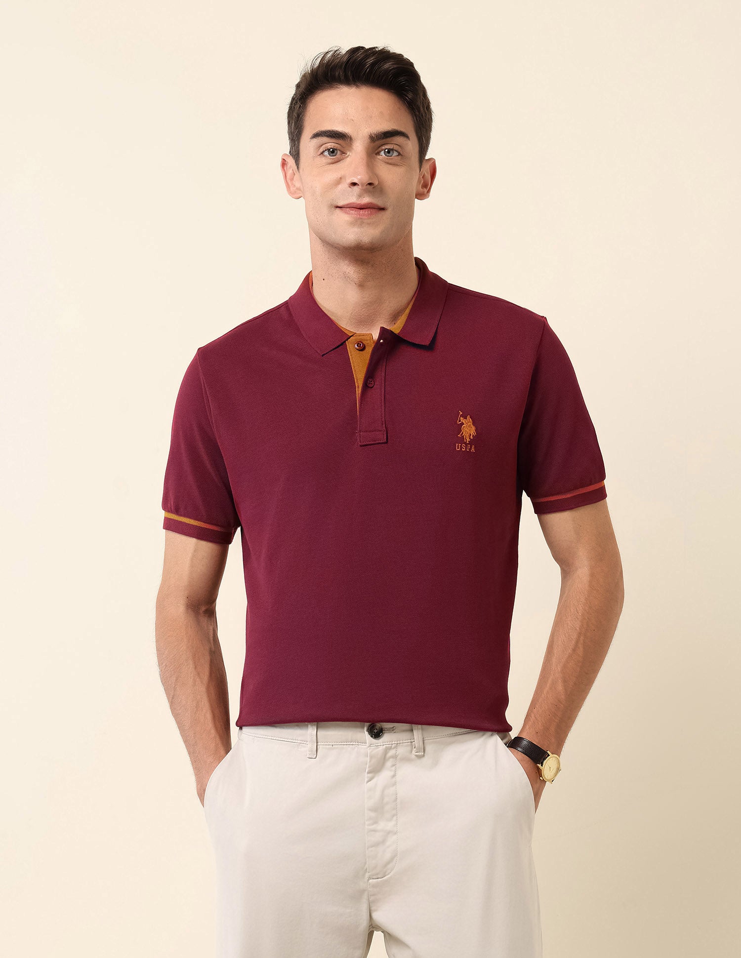 Solid Slim Fit Polo Shirt Maroon - U.S. Polo Assn. India | Large