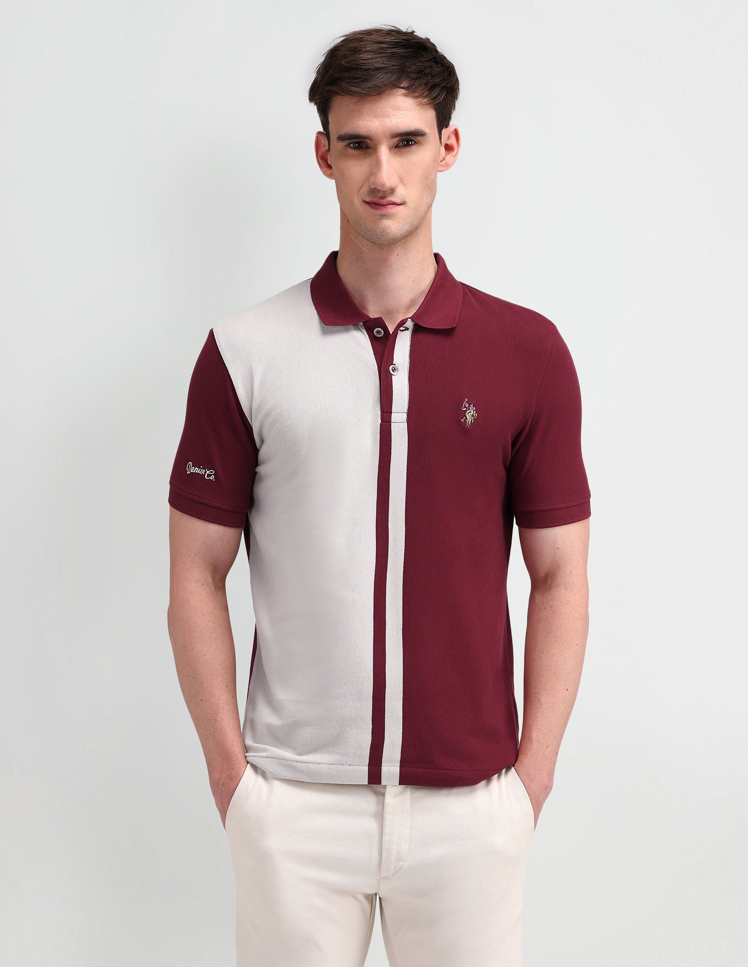 Muscle Fit Colourblocked Polo Shirt Maroon - U.S. Polo Assn. India | Large