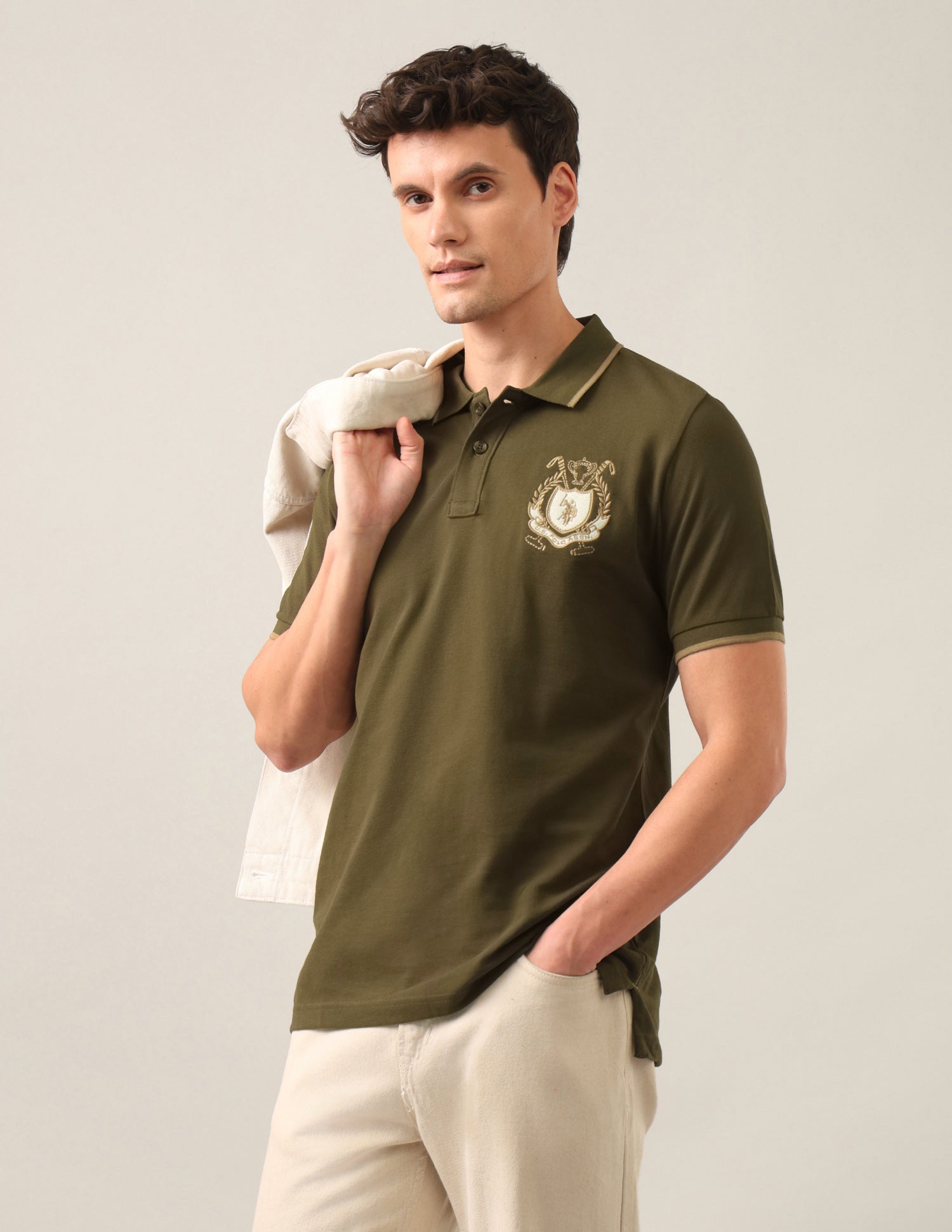 Solid Slim Fit Polo Shirt Olive - U.S. Polo Assn. India | Large