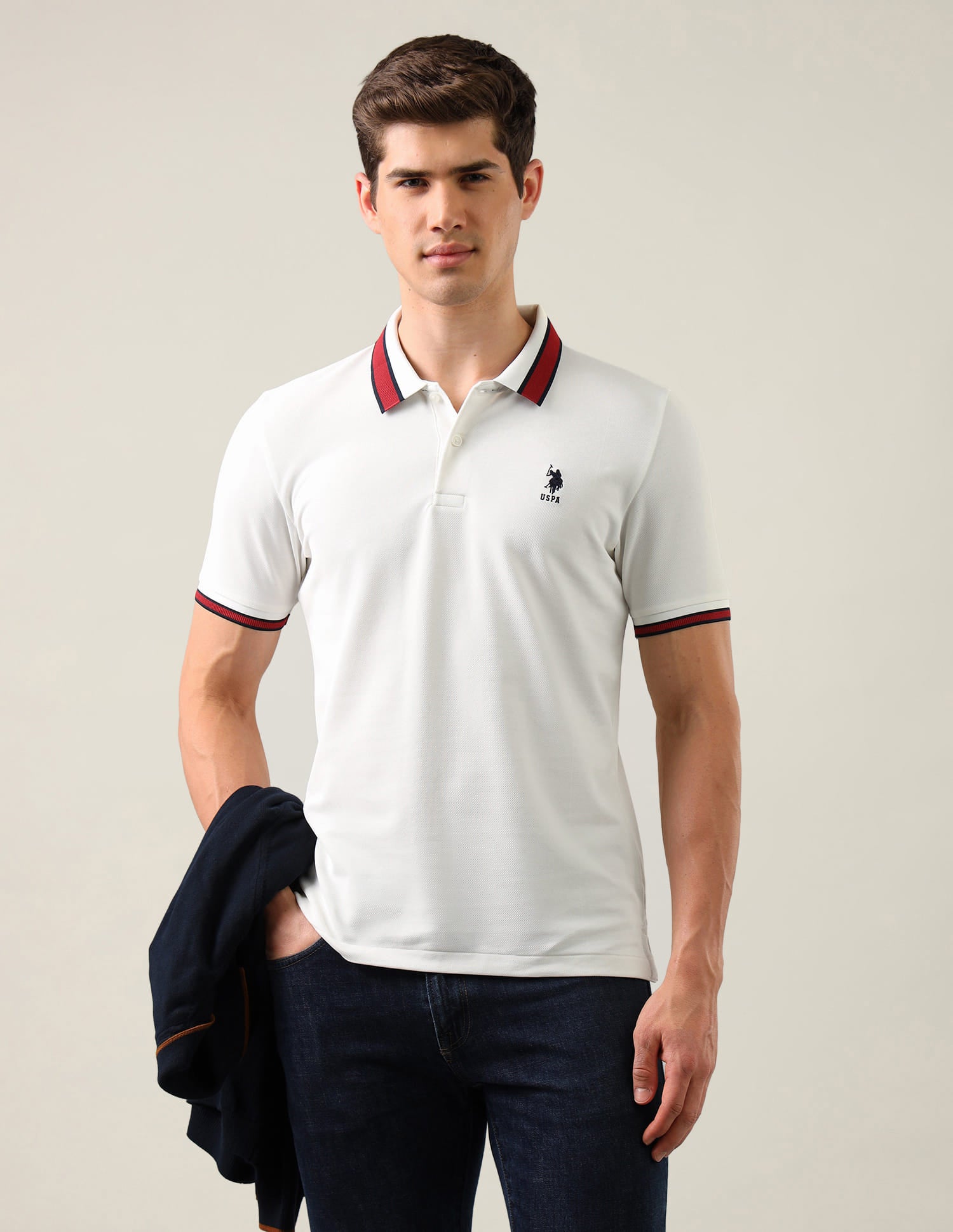 Solid Slim Fit Polo Shirt White - U.S. Polo Assn. India | Large
