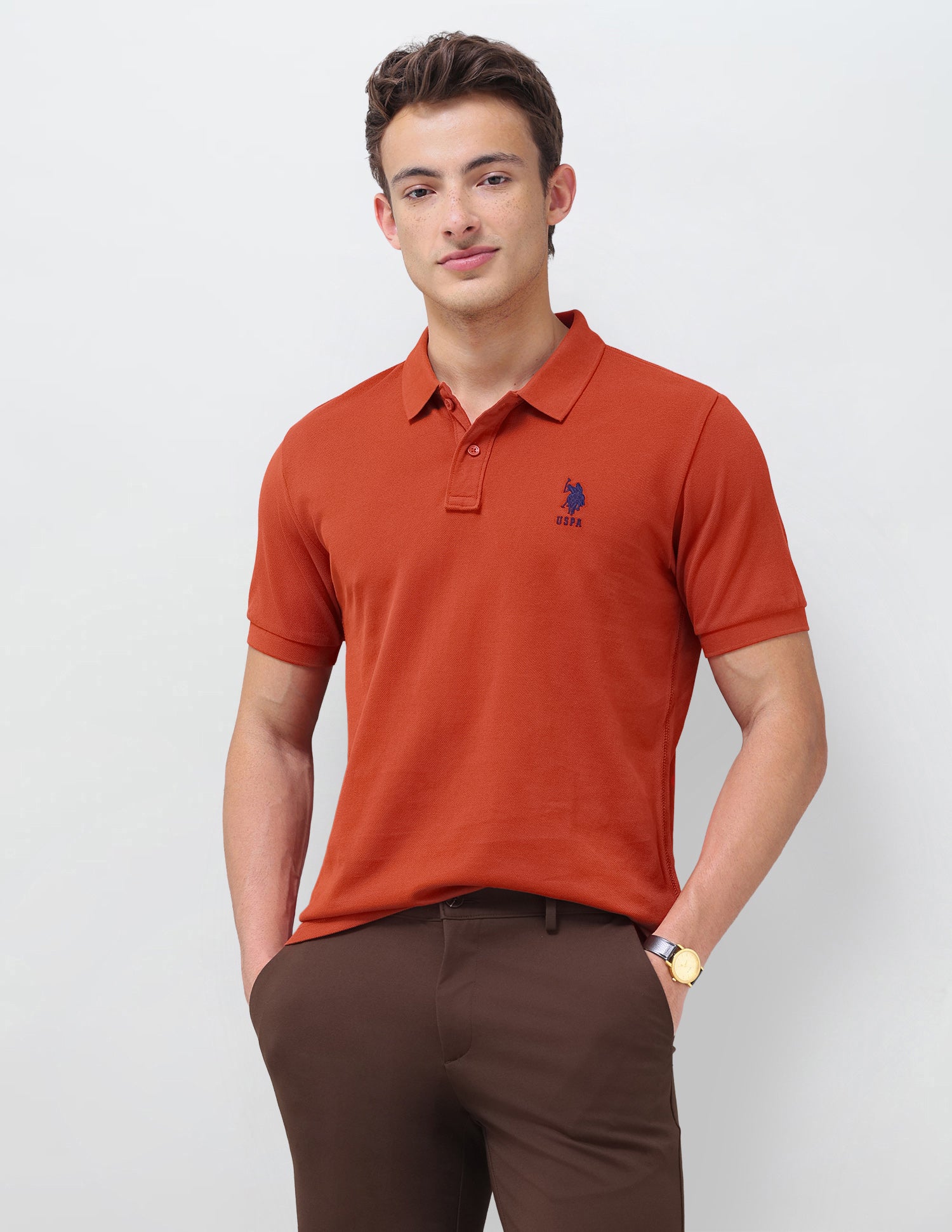 Solid Slim Fit Polo Shirt Dark Orange - U.S. Polo Assn. India | Large