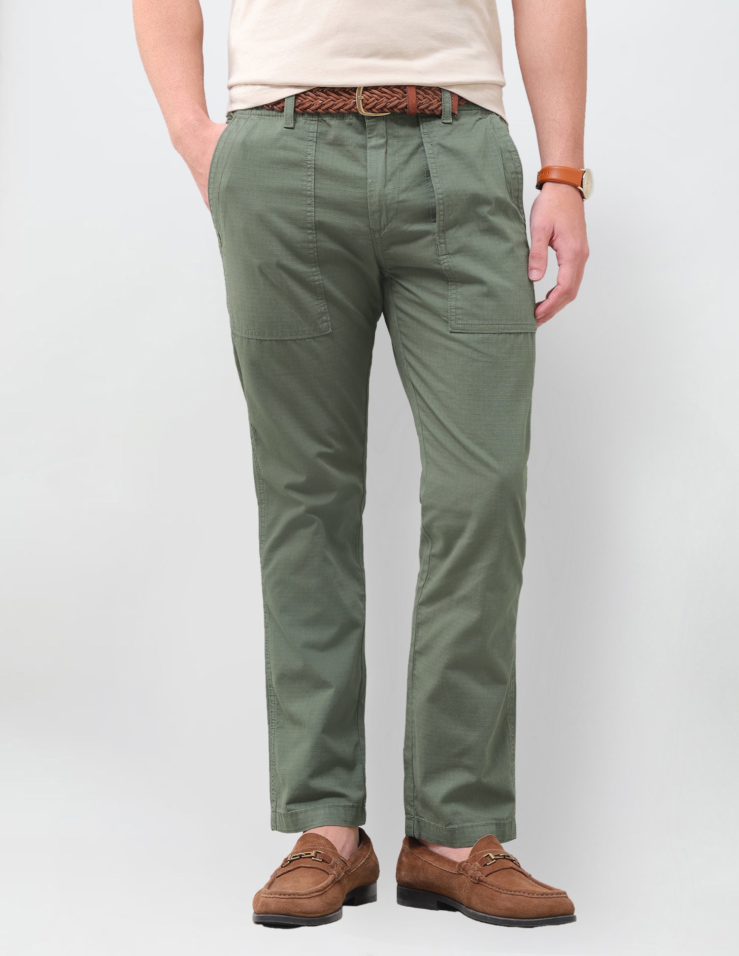 Harold Slim Straight Fit Mid Rise Trouser Olive - U.S. Polo Assn. India | Large