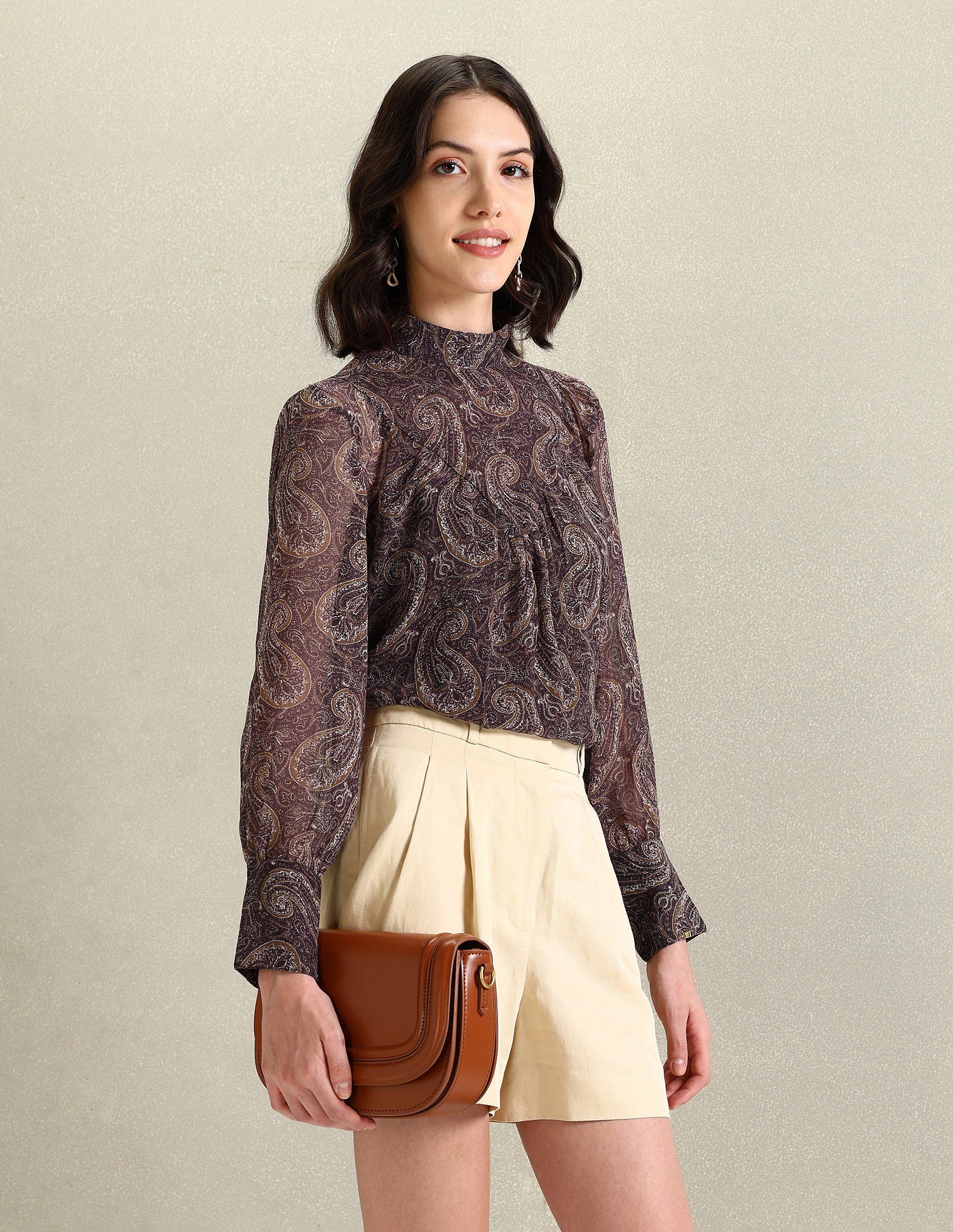 Mock Neck Paisley Print Top Brown - U.S. Polo Assn. India | Large