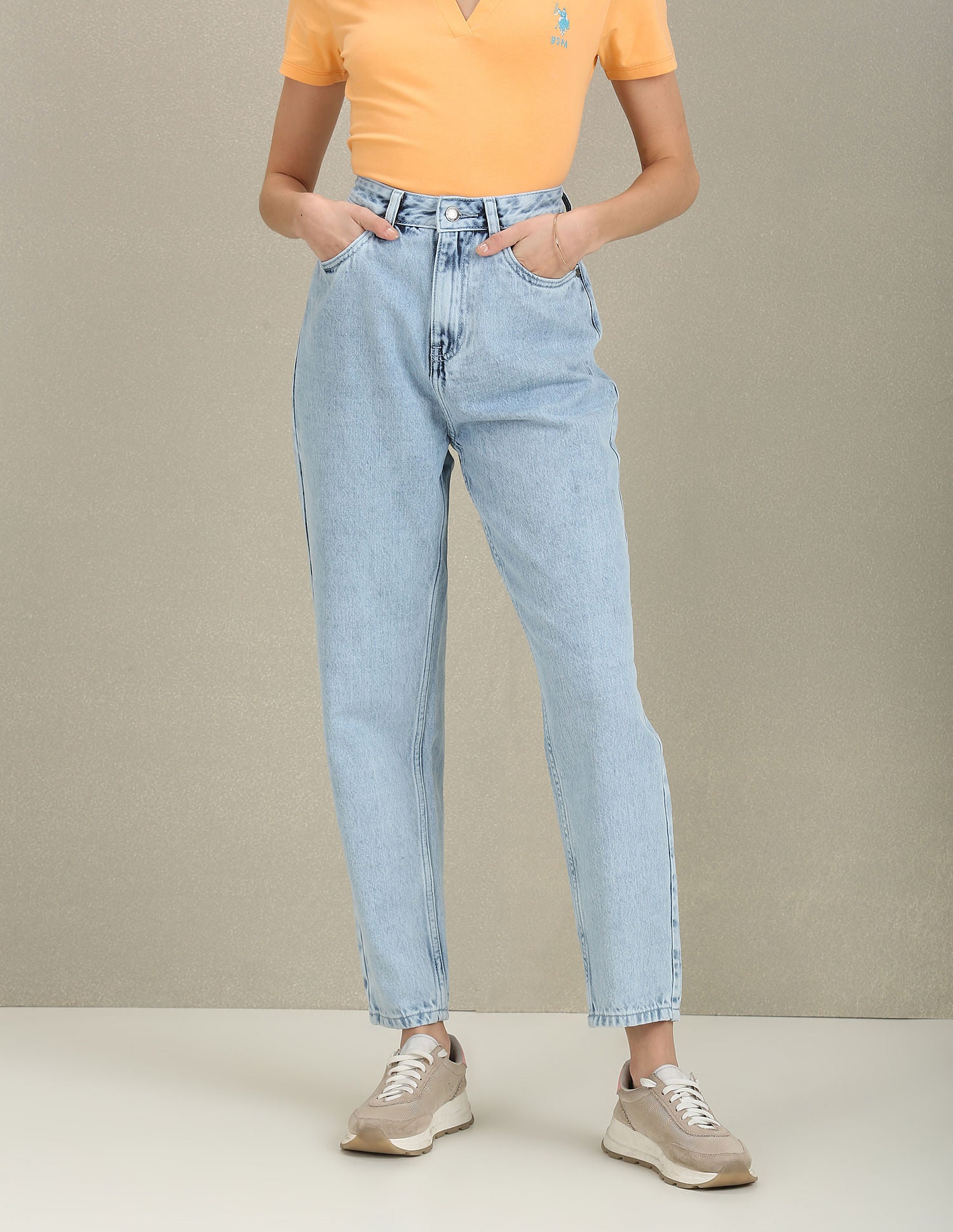 Mom Fit High Rise Jeans Light Blue - U.S. Polo Assn. India | Large