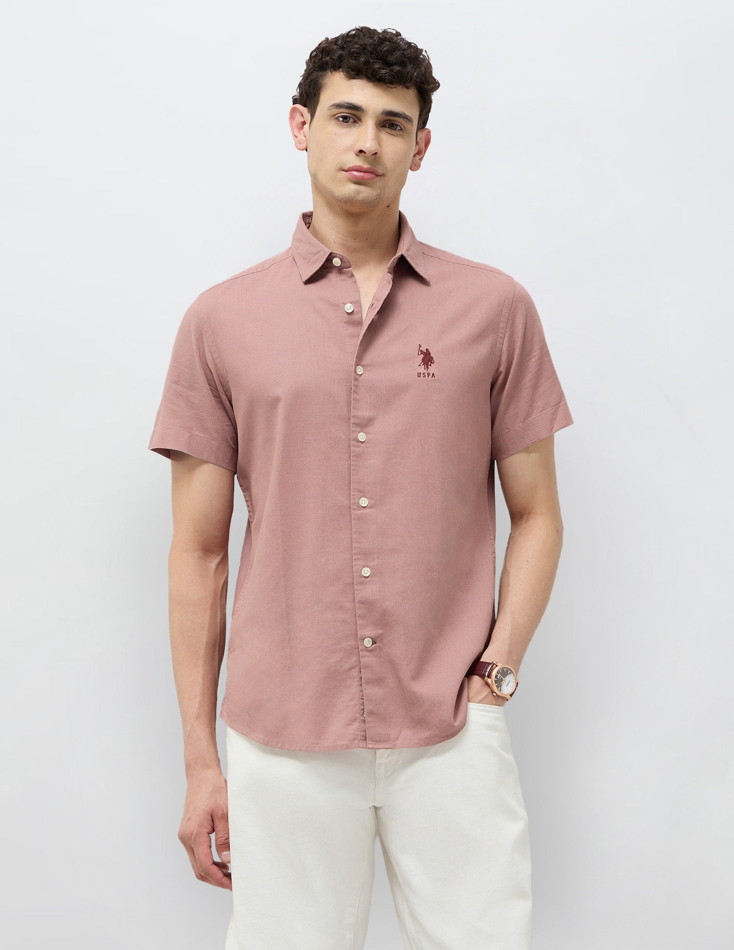 Solid Regular Fit Shirt Dark Pink - U.S. Polo Assn. India | Large
