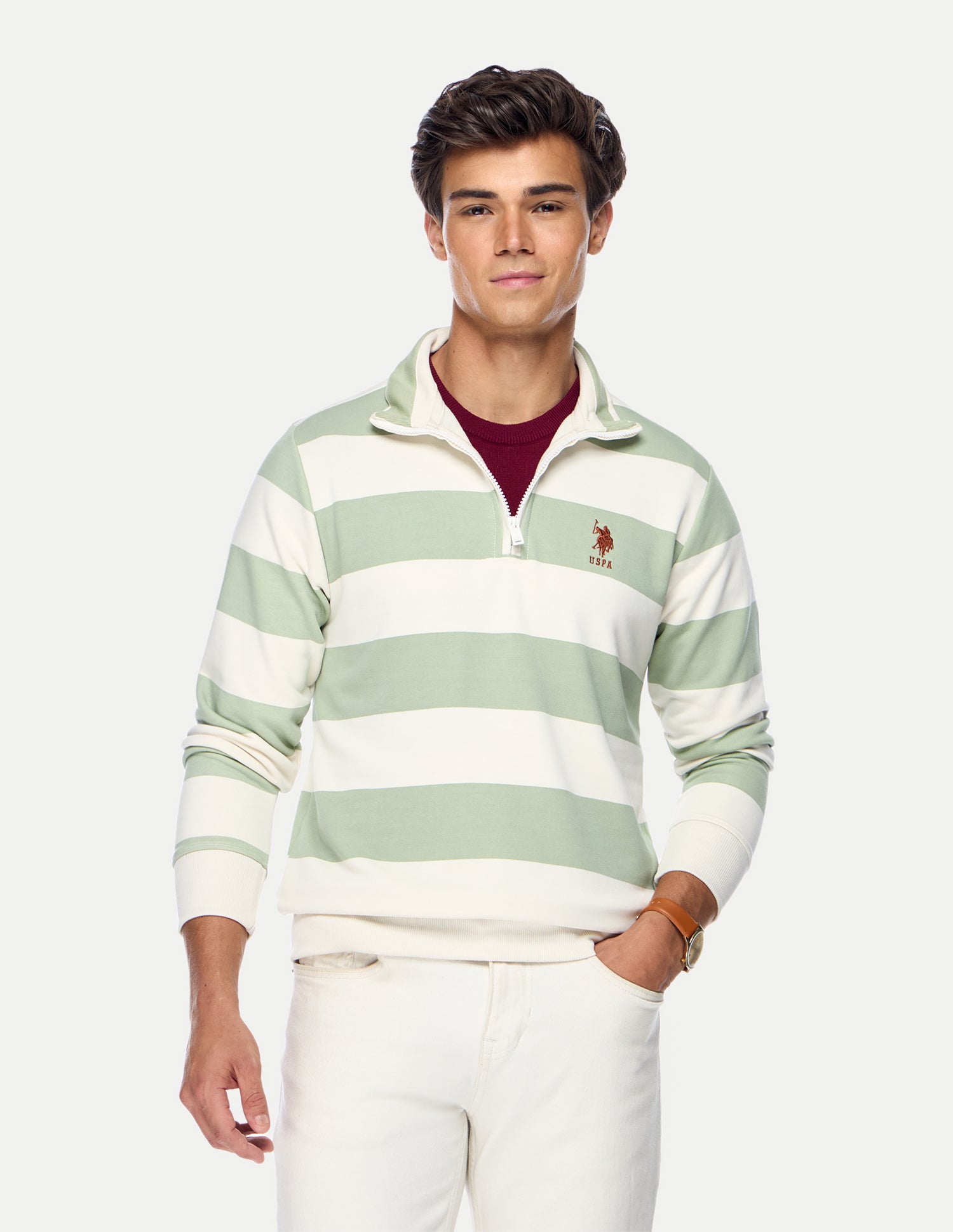 Horizontal Striped Regular Fit Sweatshirt Light Green - U.S. Polo Assn. India | Large