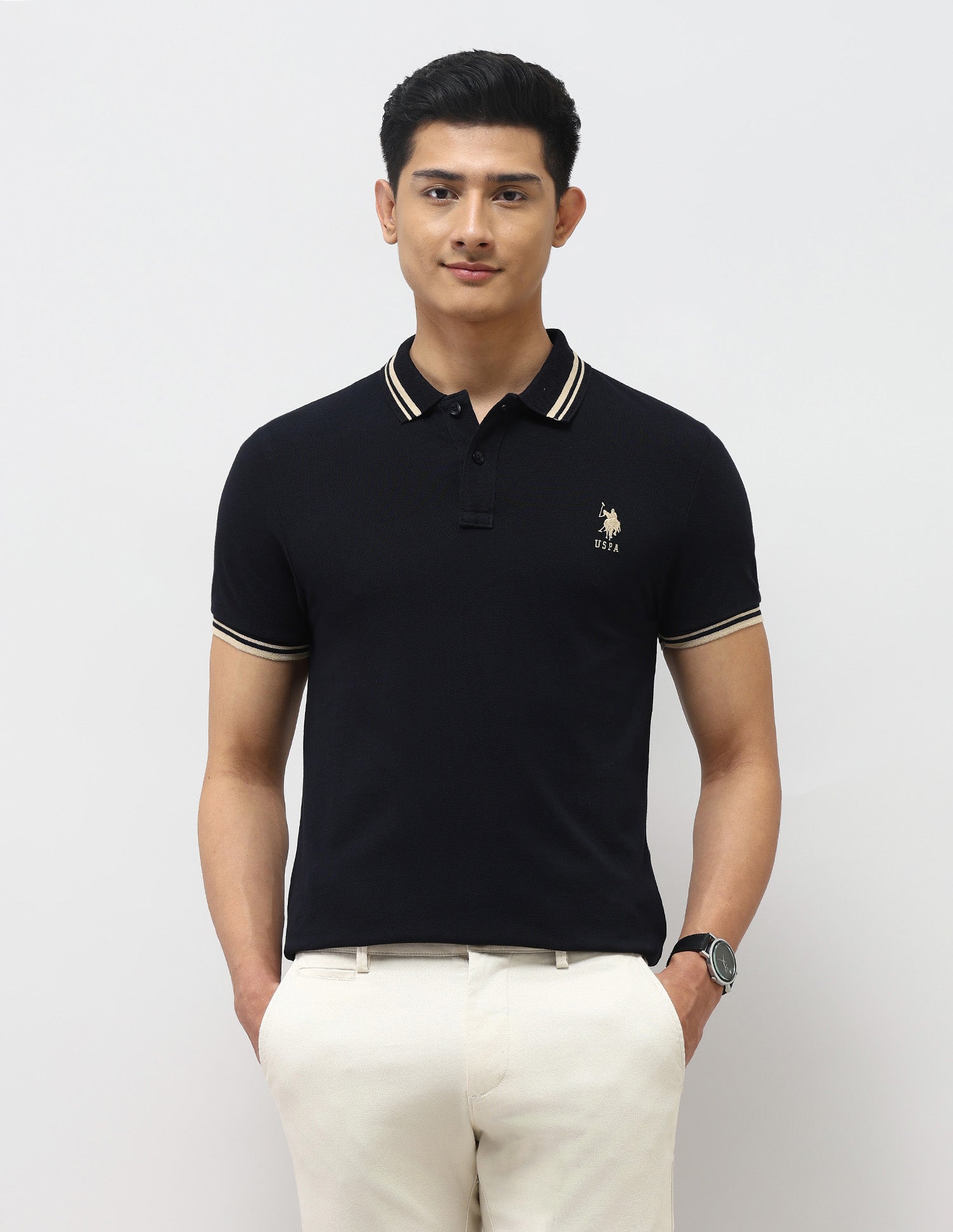 Pure Cotton Muscle Fit Polo Shirt Navy - U.S. Polo Assn. India | Large