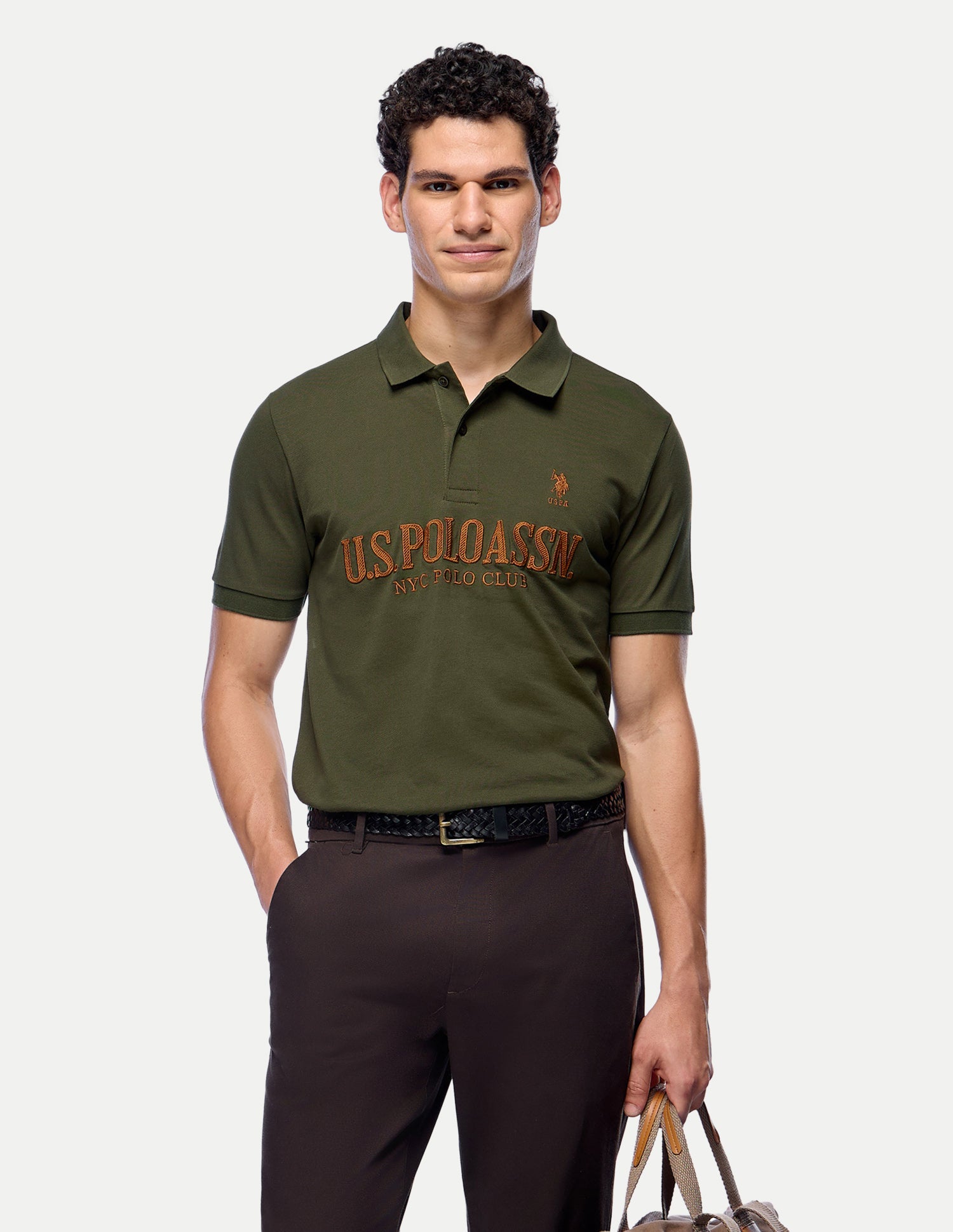 Brand Embroidered Slim Fit Polo Shirt Olive - U.S. Polo Assn. India | Large