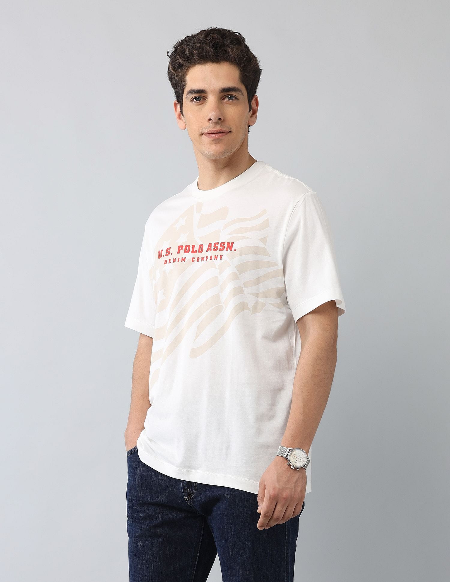 Muscle Fit Heritage Graphic Printed T-Shirt Ivory - U.S. Polo Assn. India | Large
