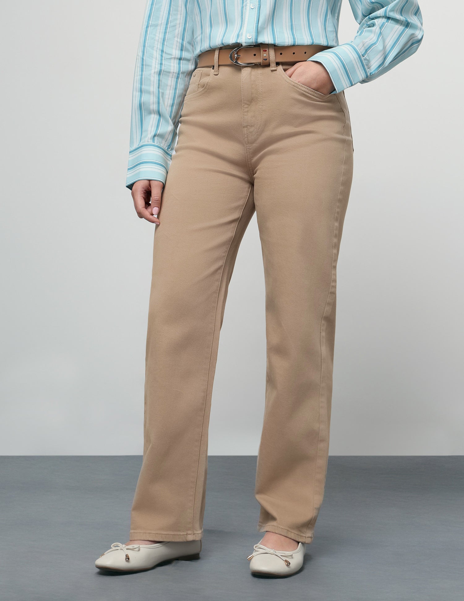 High Rise Straight Fit Jeans Beige - U.S. Polo Assn. India | Large
