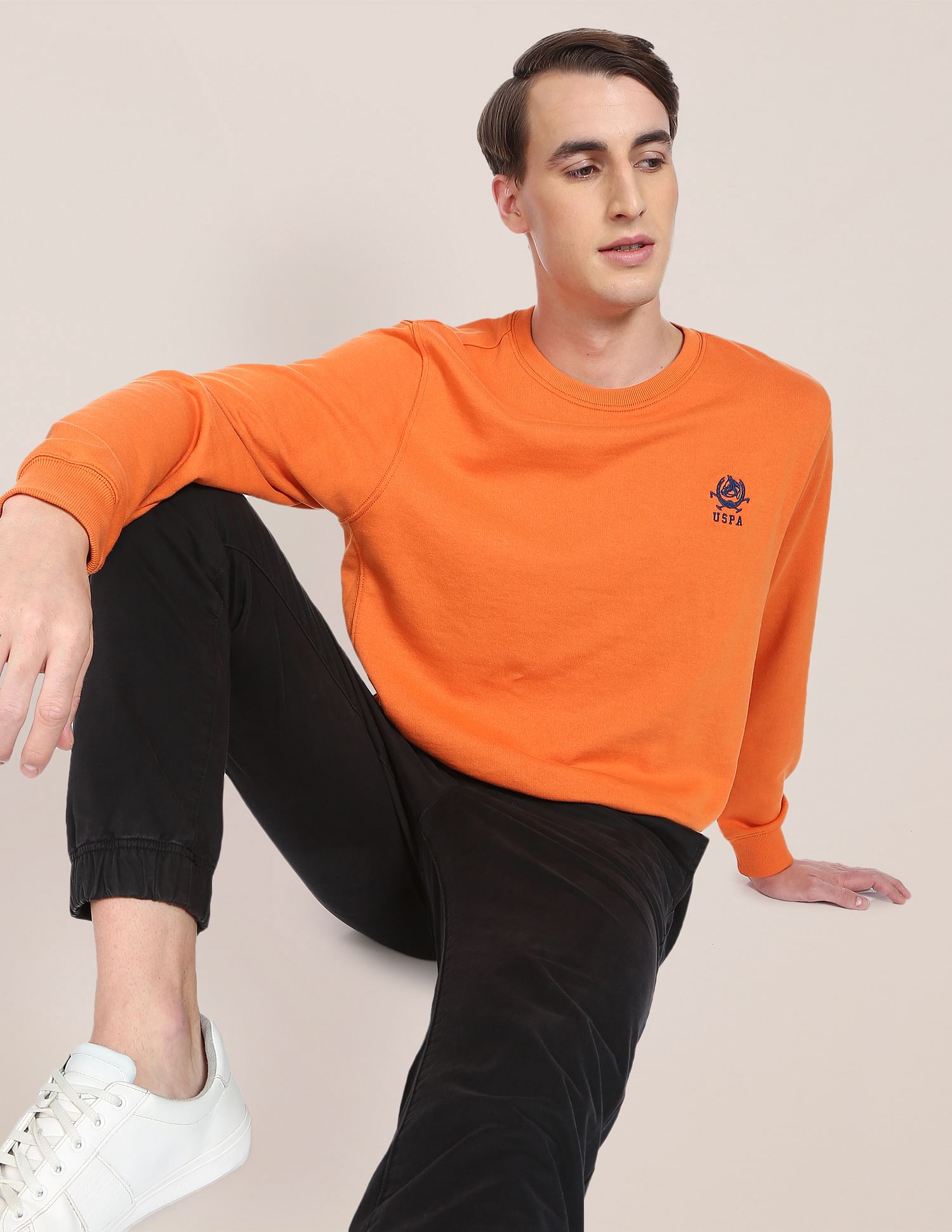 Crew Neck Solid Sweatshirt Orange - U.S. POLO ASSN. | Large