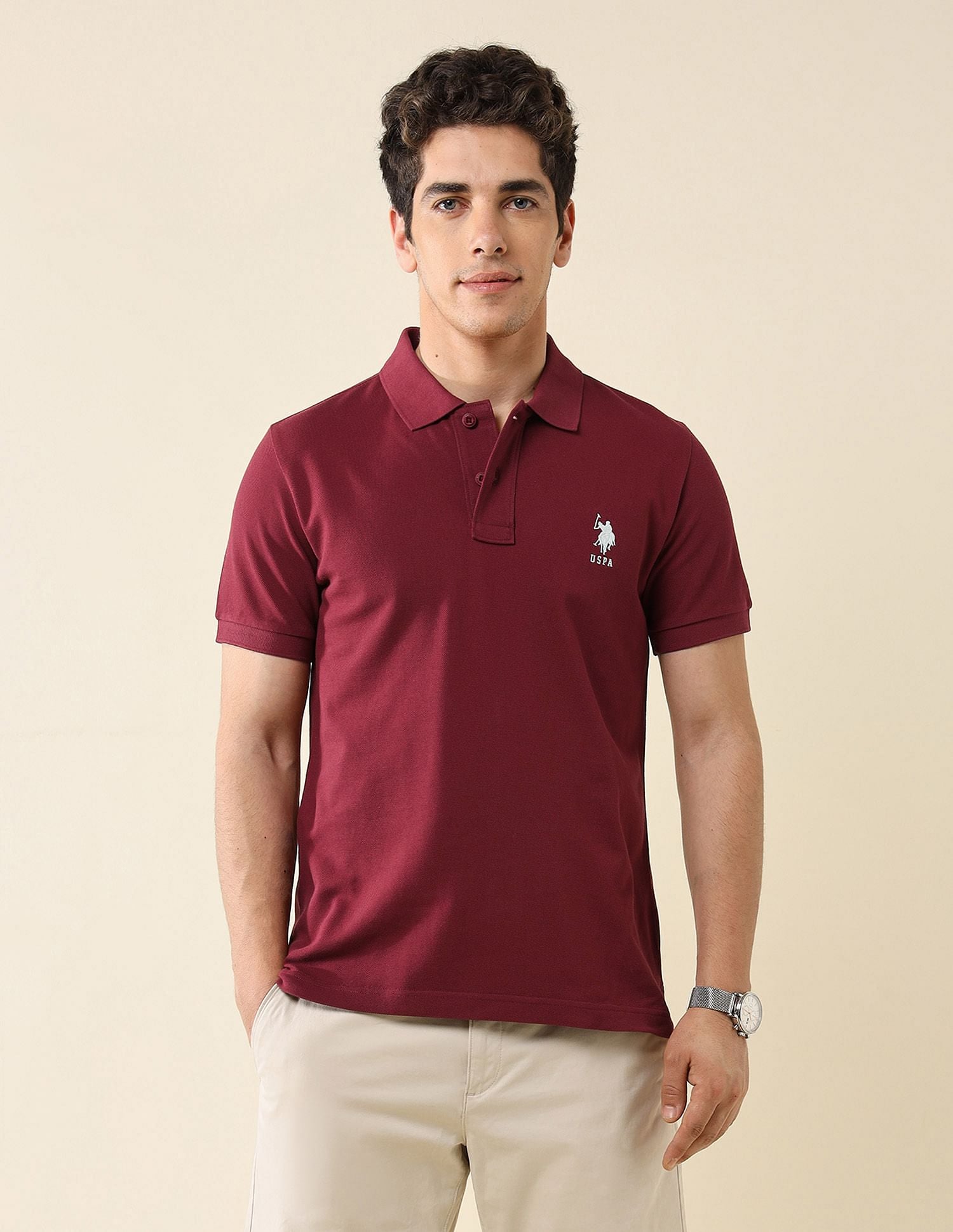 Pure Cotton Slim Fit Polo Shirt Wine - U.S. Polo Assn. India | Large