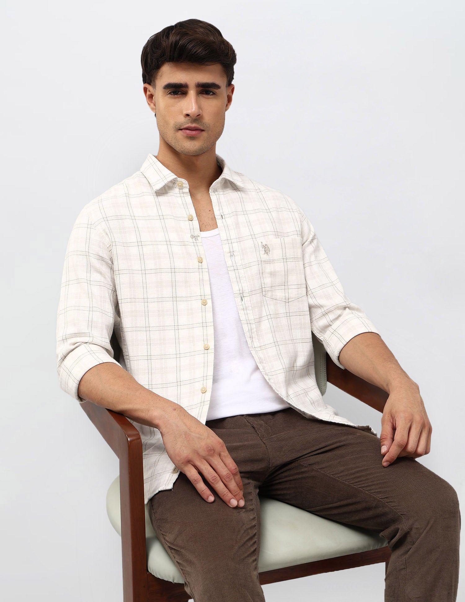 Grid Tattersall Checked Herringbone Shirt