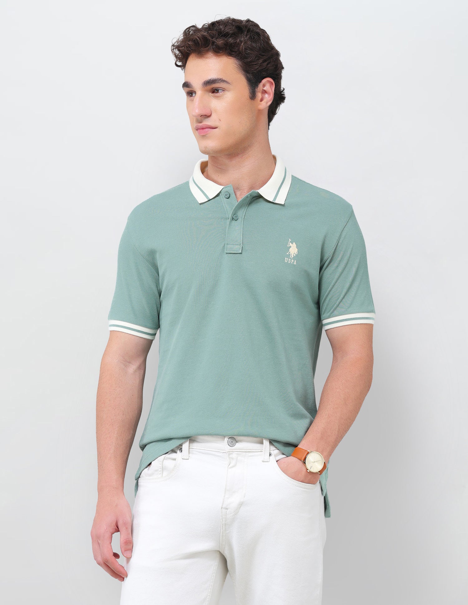 Solid Regular Fit Polo Shirt Light Green - U.S. Polo Assn. India | Large
