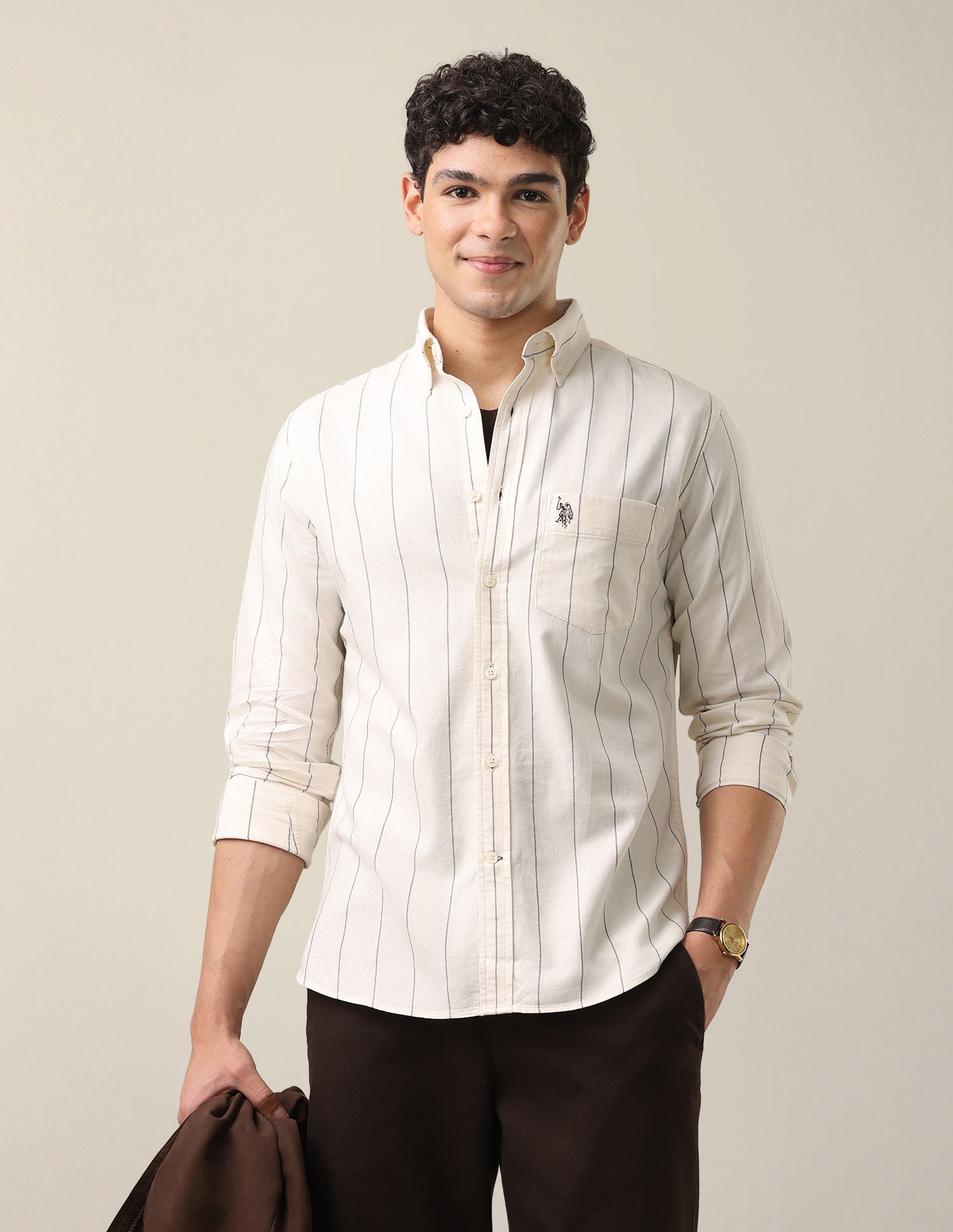 Oxford Tailored Fit Button-Down Collar Shirt Ivory - U.S. Polo Assn. India | Large