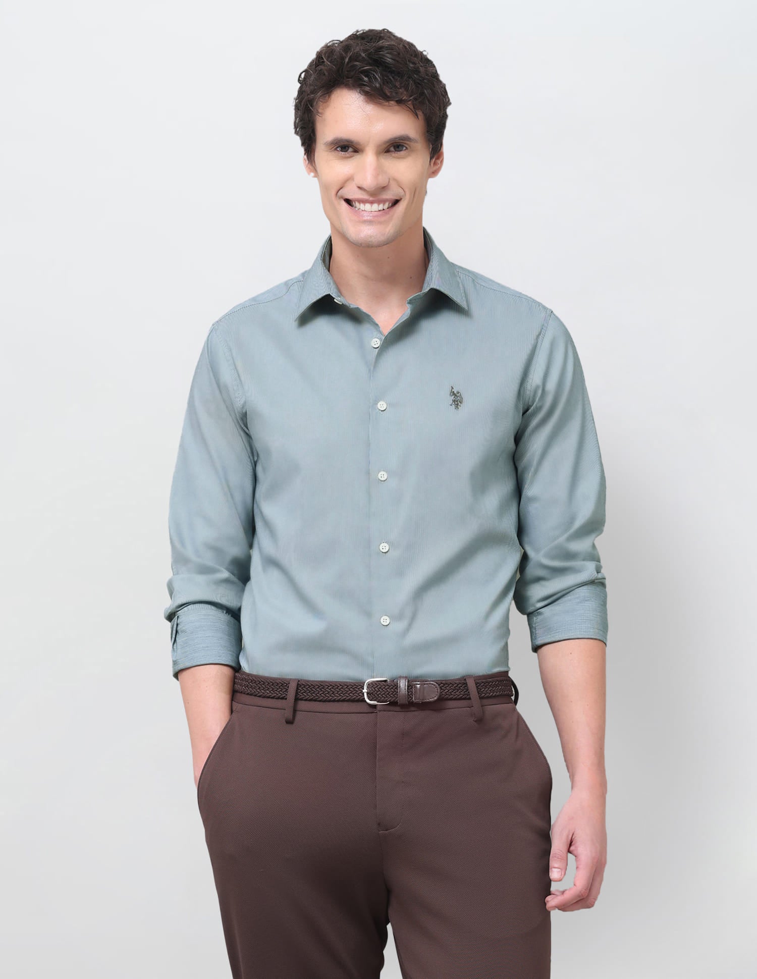Solid Regular Fit Shirt Teal - U.S. Polo Assn. India | Large