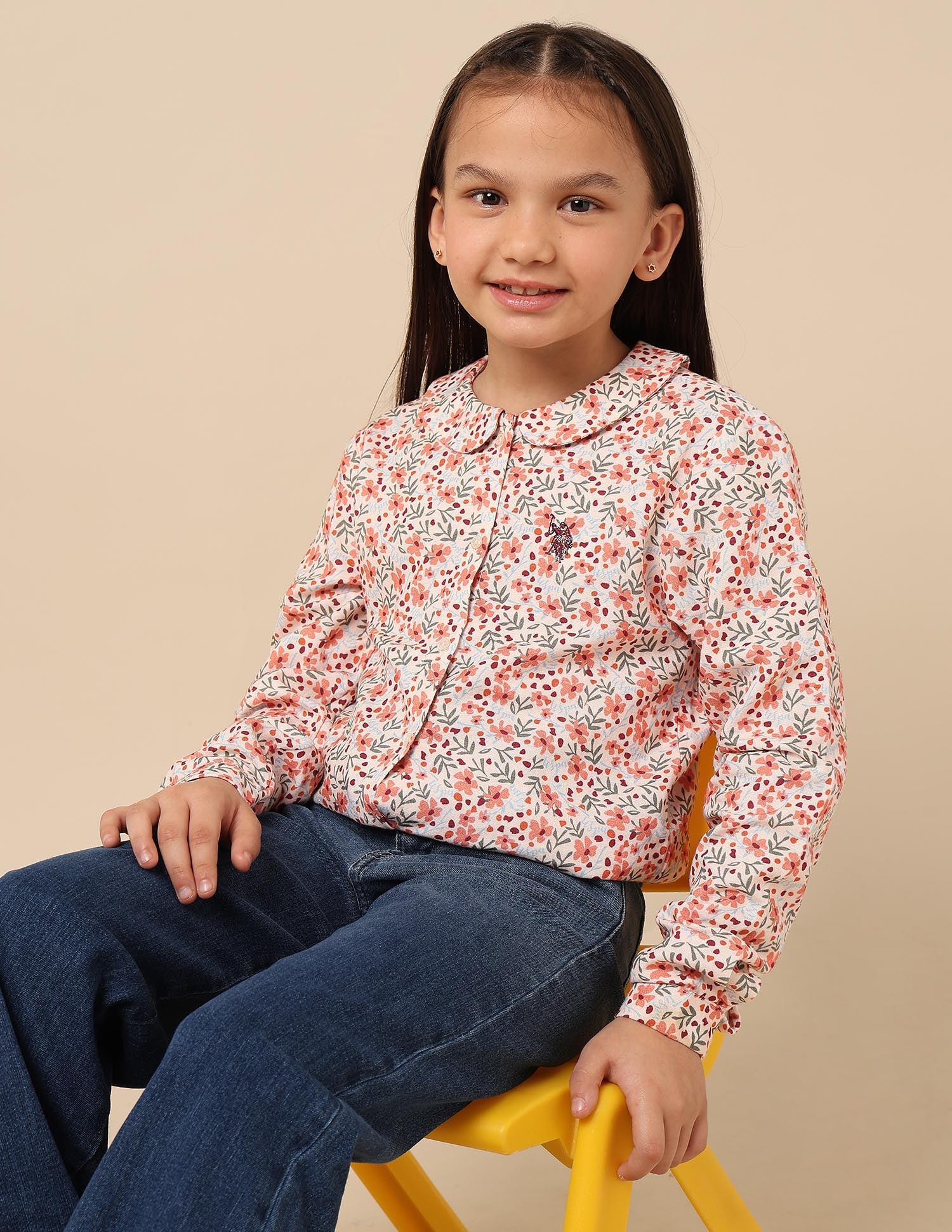 Girls Floral Brand Printed Top