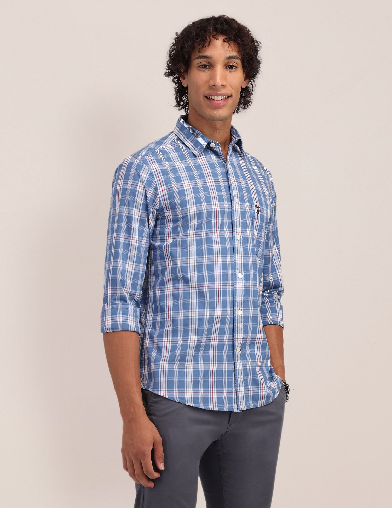 Plaid Checked Poplin Shirt Blue - U.S. Polo Assn. India | Large