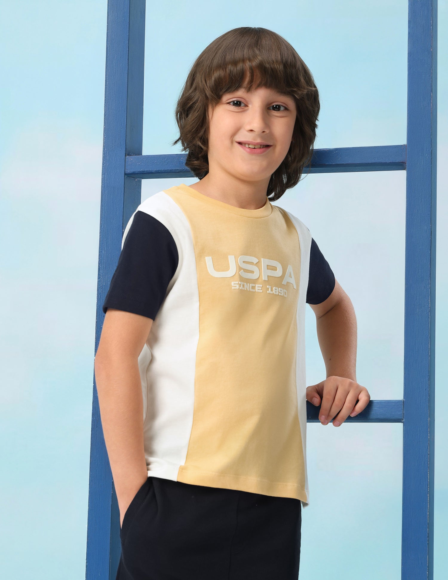 Colour Blocked Brand Printed Regular Fit T-Shirt Mustard - U.S. Polo Assn. India | Large