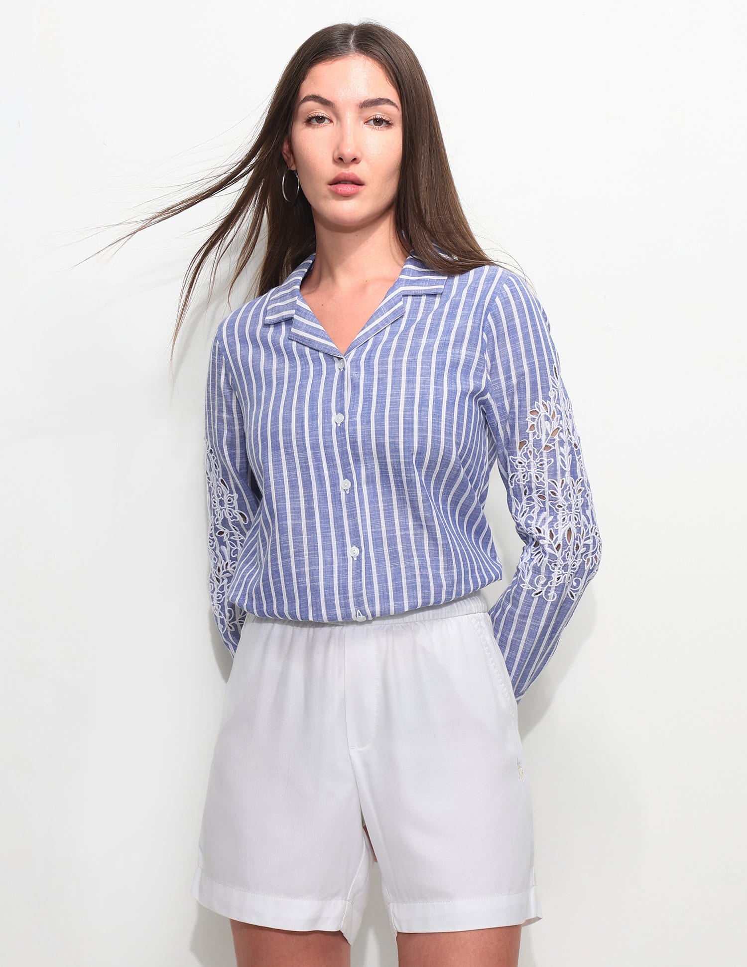Boxy Cuban Collar Striped Shirt Blue - U.S. Polo Assn. India | Large