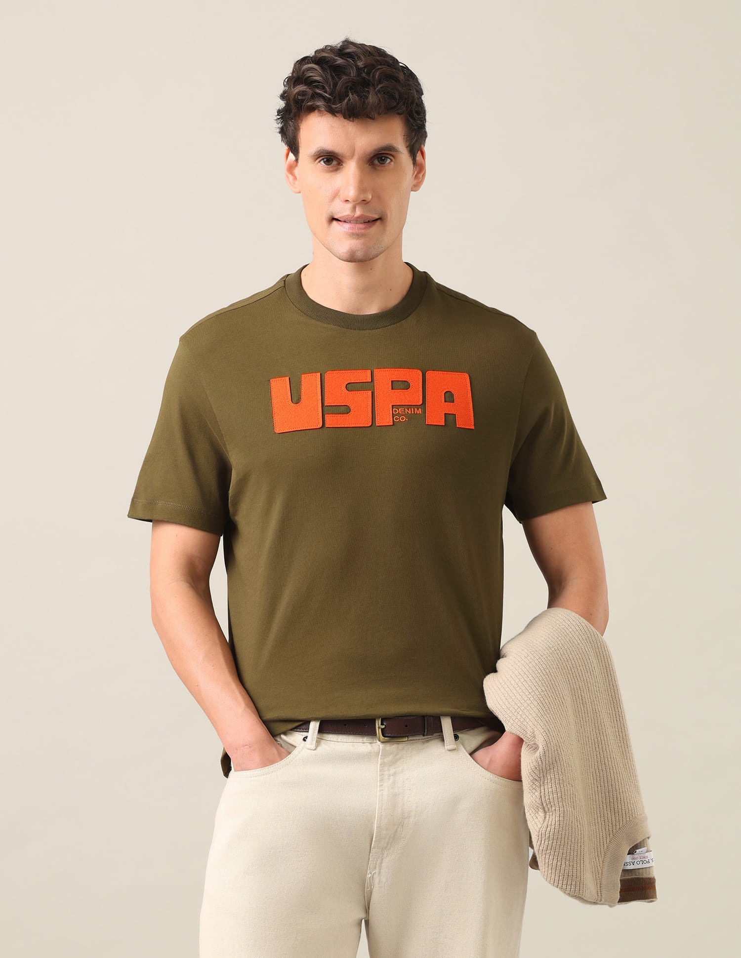 Brand Embossed Regular Fit T-Shirt Olive - U.S. Polo Assn. India | Large