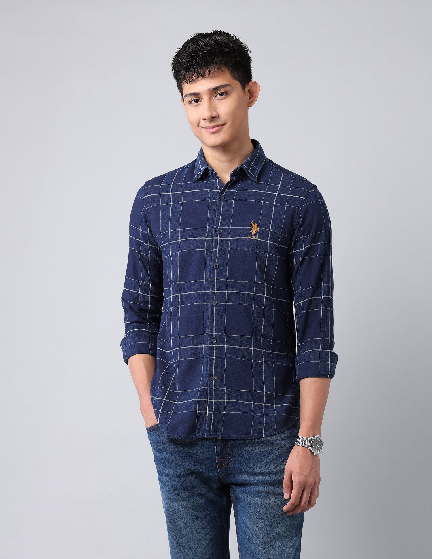 Grid Tattersall Checked Dobby Shirt Indigo - U.S. Polo Assn. India | Large
