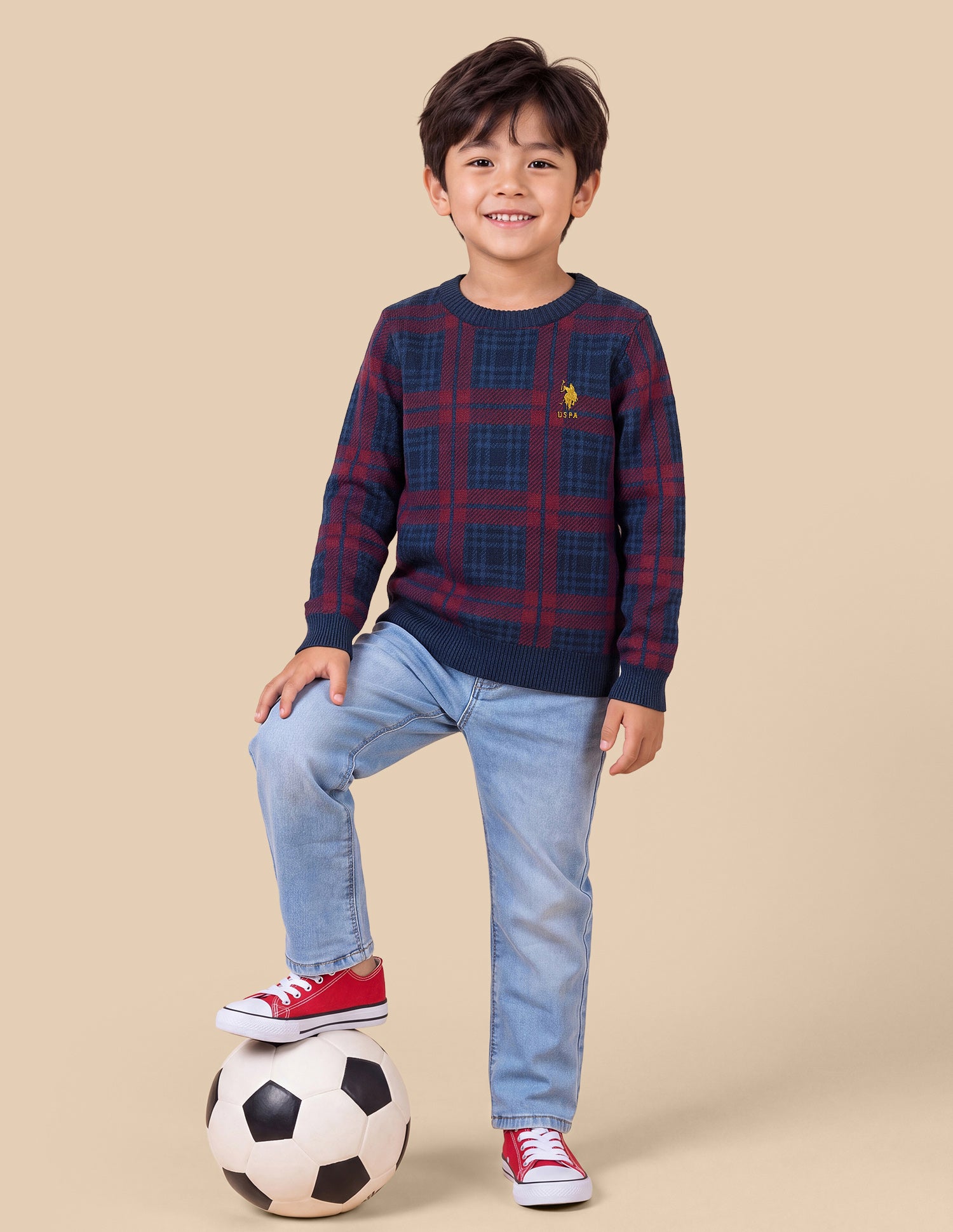Checked Regular Fit Sweater Maroon - U.S. Polo Assn. India | Large