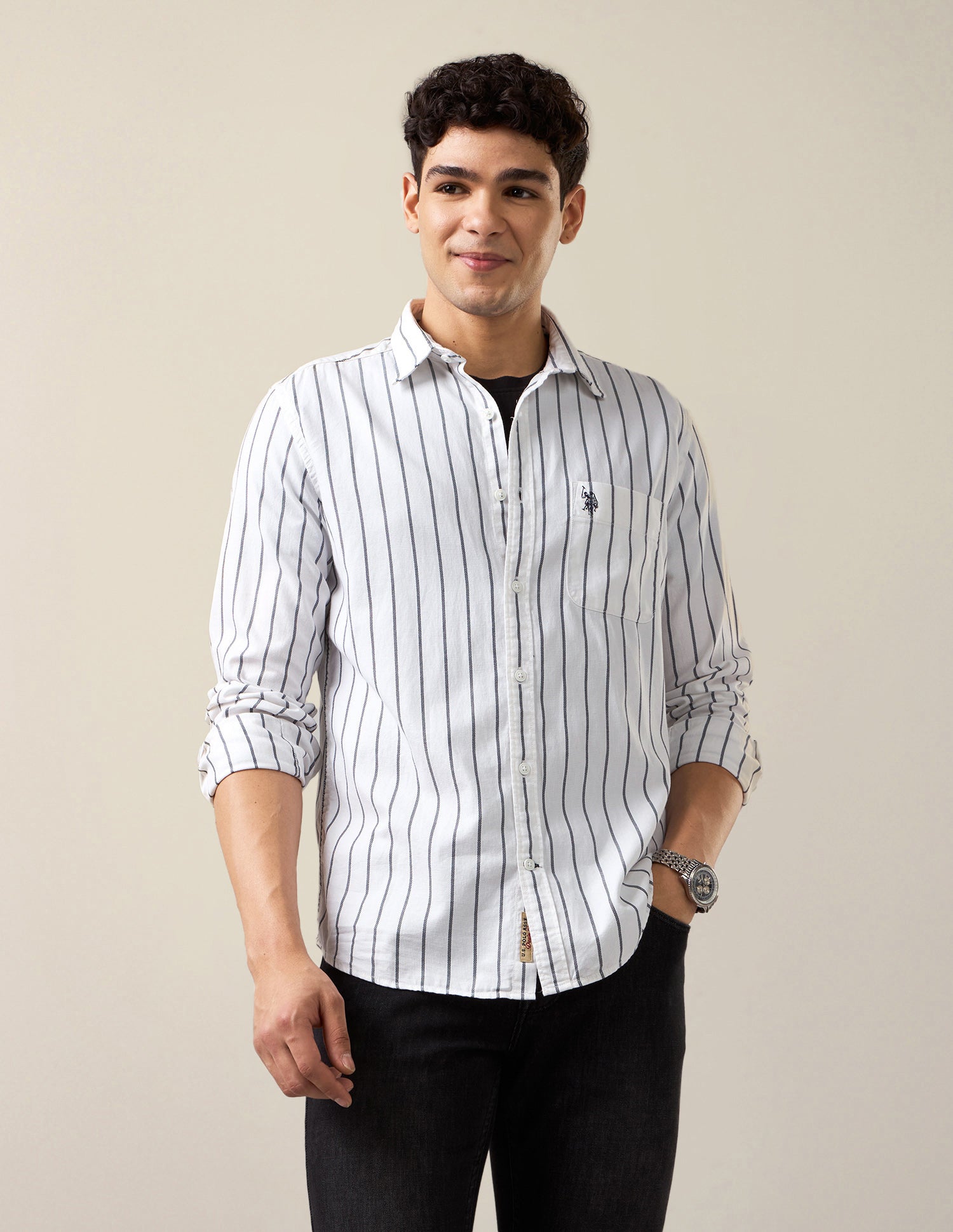 Vertical Striped Regular Fit Shirt White - U.S. Polo Assn. India | Large
