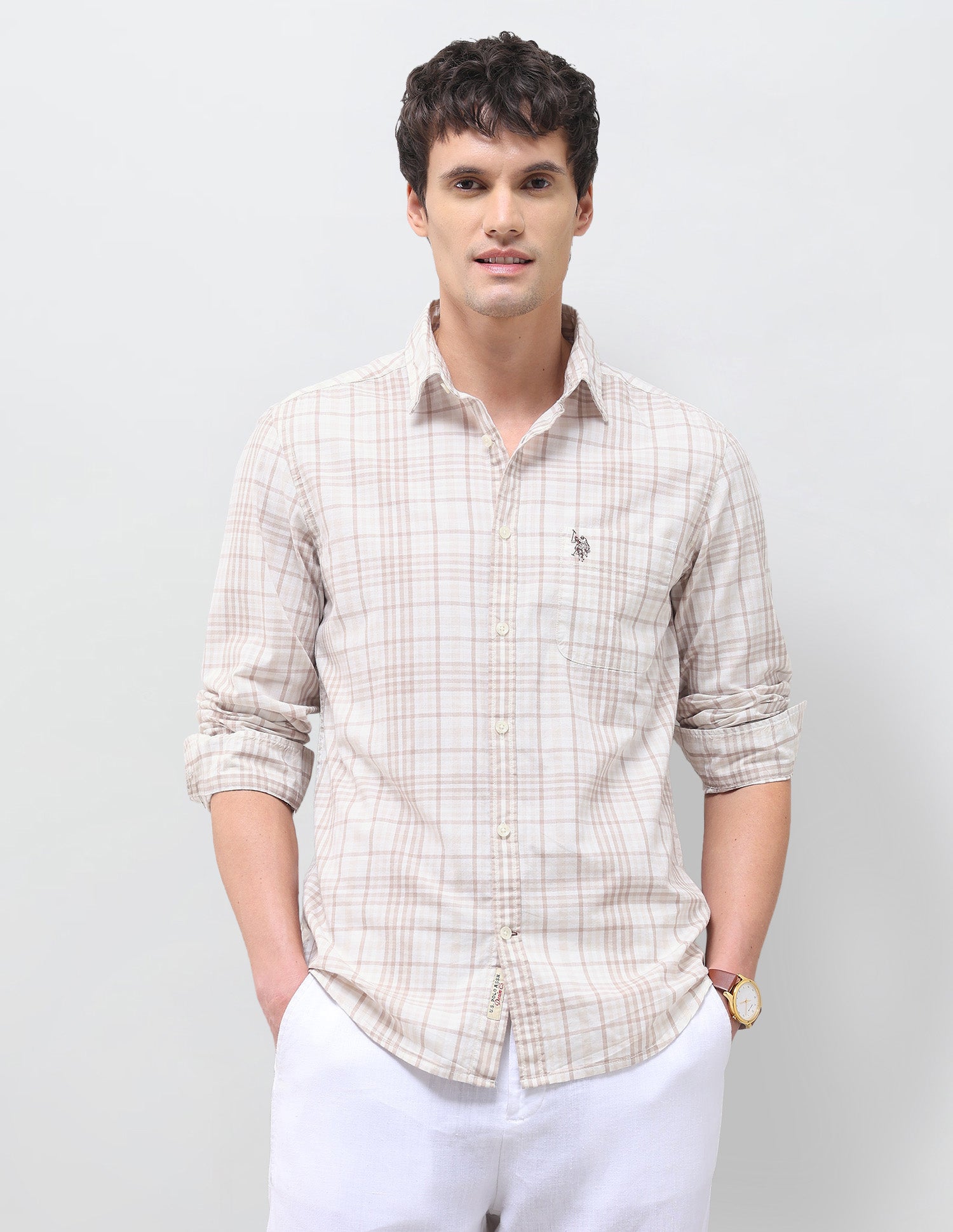Tartan Checked Regular Fit Shirt Beige - U.S. Polo Assn. India | Large