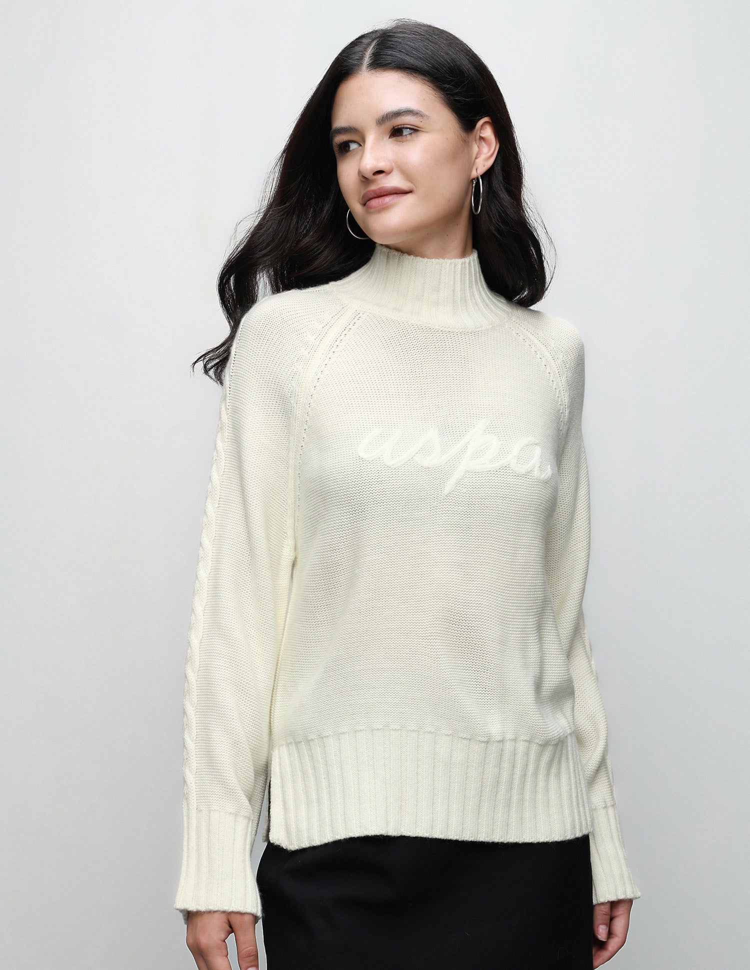 Brand Applique Cable Knit Sweater Off-White - U.S. Polo Assn. India | Large