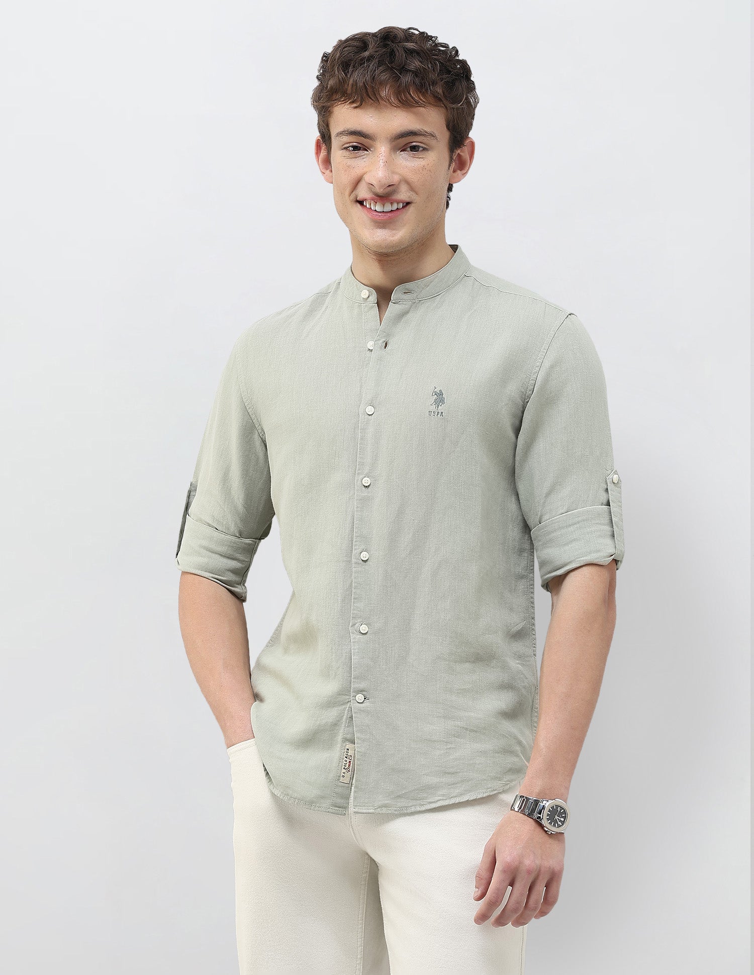 Solid Regular Fit Shirt Light Green - U.S. Polo Assn. India | Large
