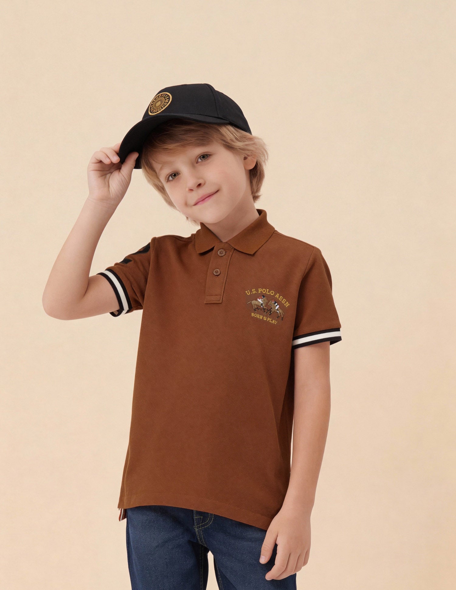 Boys Solid Regular Fit Polo Shirt Light Brown - U.S. Polo Assn. India | Large