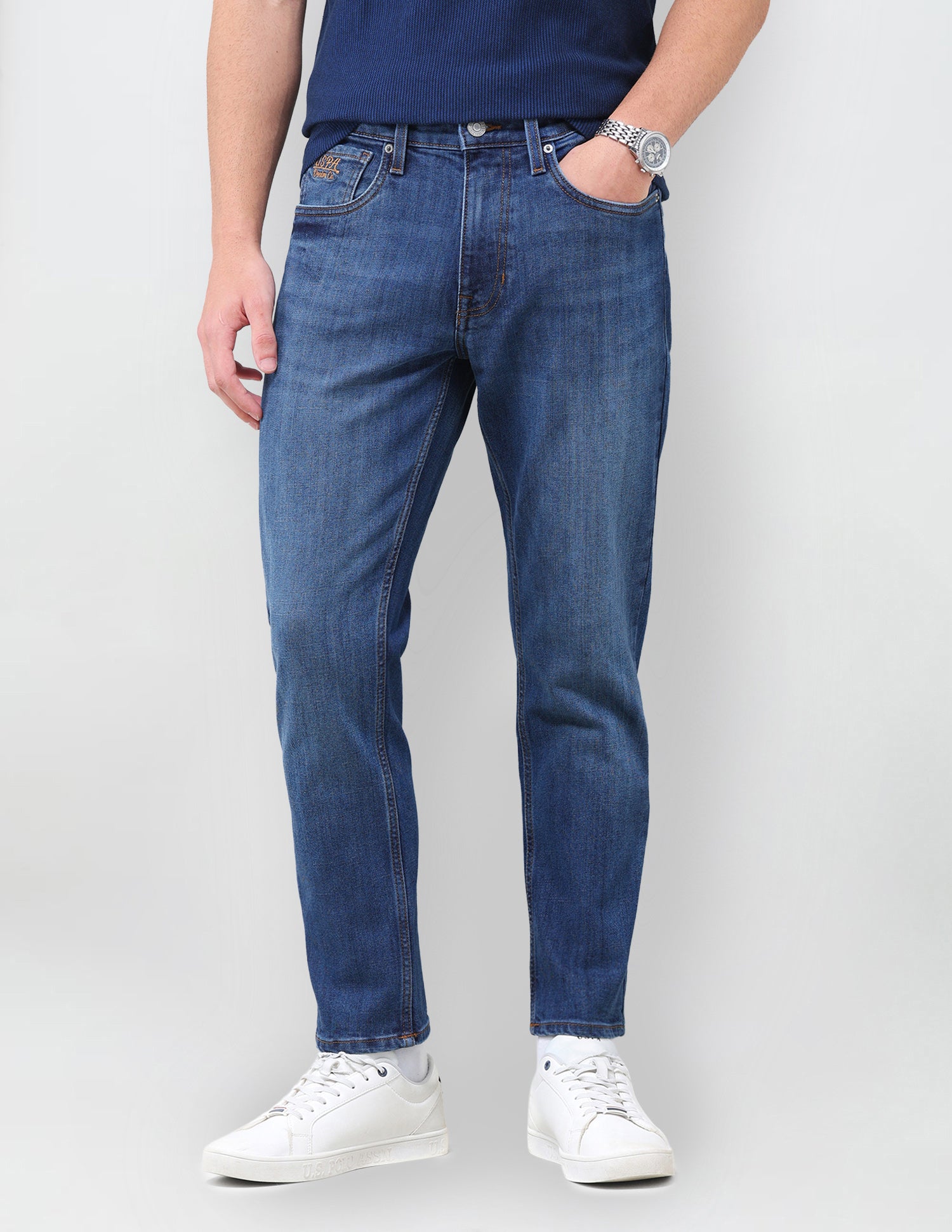 Cole Comfort Cropped Fit Blue Jeans Mid Blue - U.S. Polo Assn. India | Large