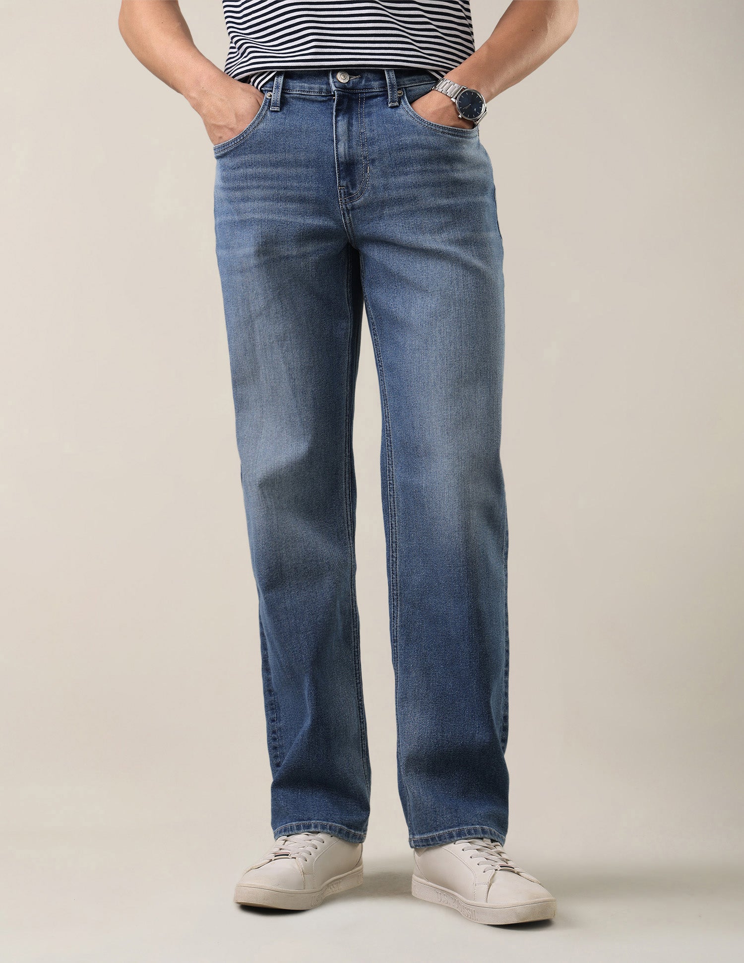 Shawn Relaxed Fit Blue Jeans Mid Blue - U.S. Polo Assn. India | Large