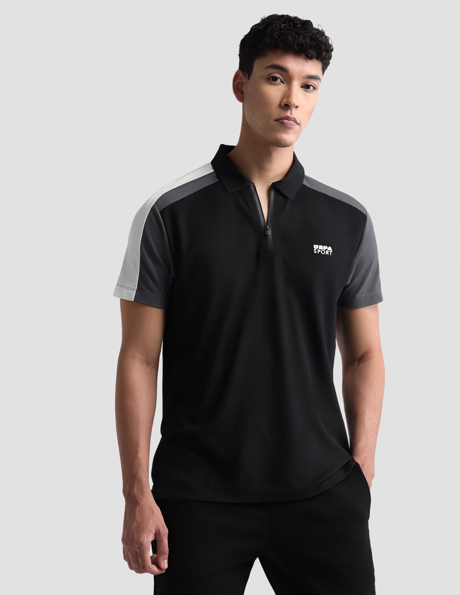 Solid Slim Fit Active Polo Shirt Black - U.S. Polo Assn. India | Large
