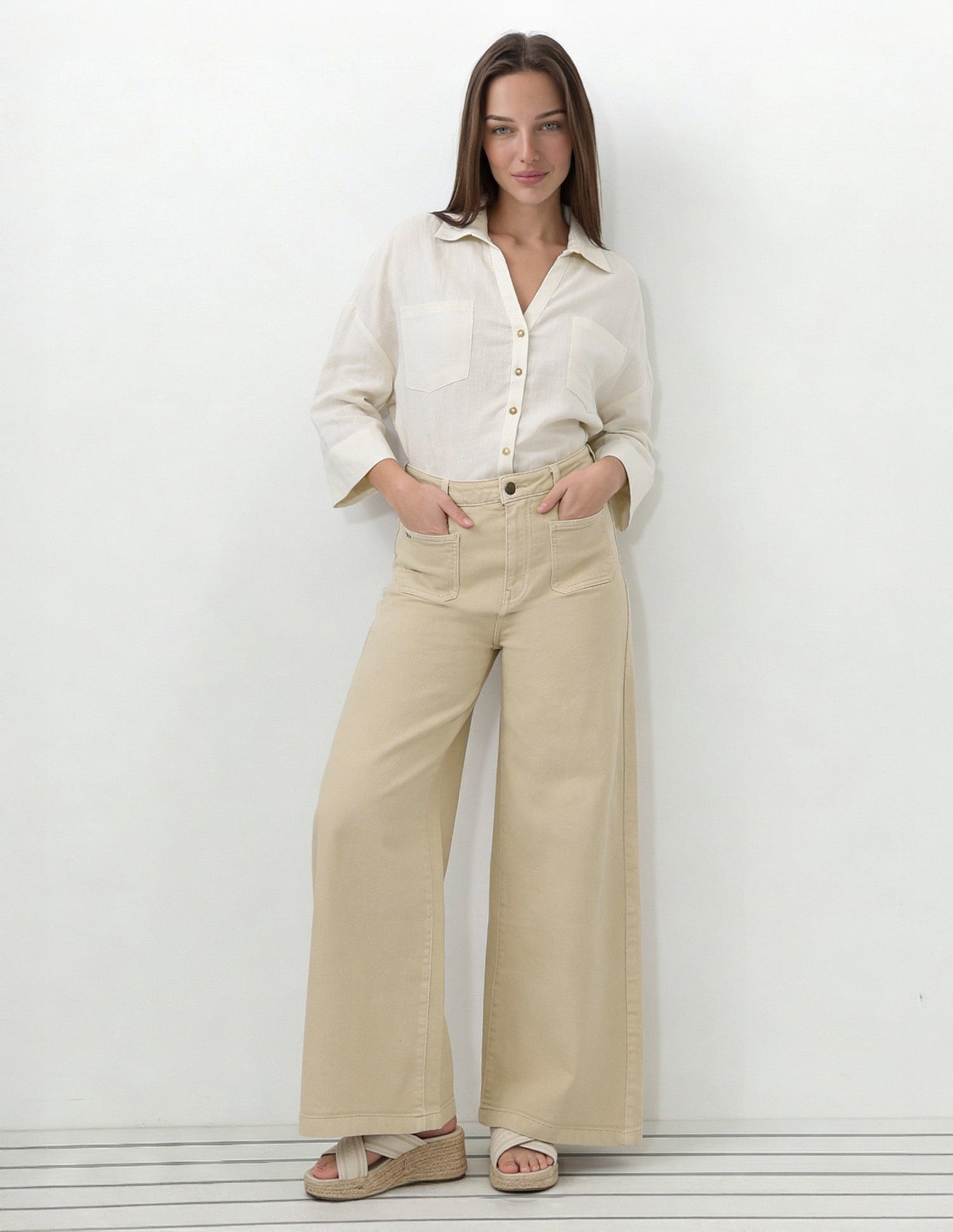 High Rise Ultra Wide Leg Fit Jeans Beige - U.S. Polo Assn. India | Large
