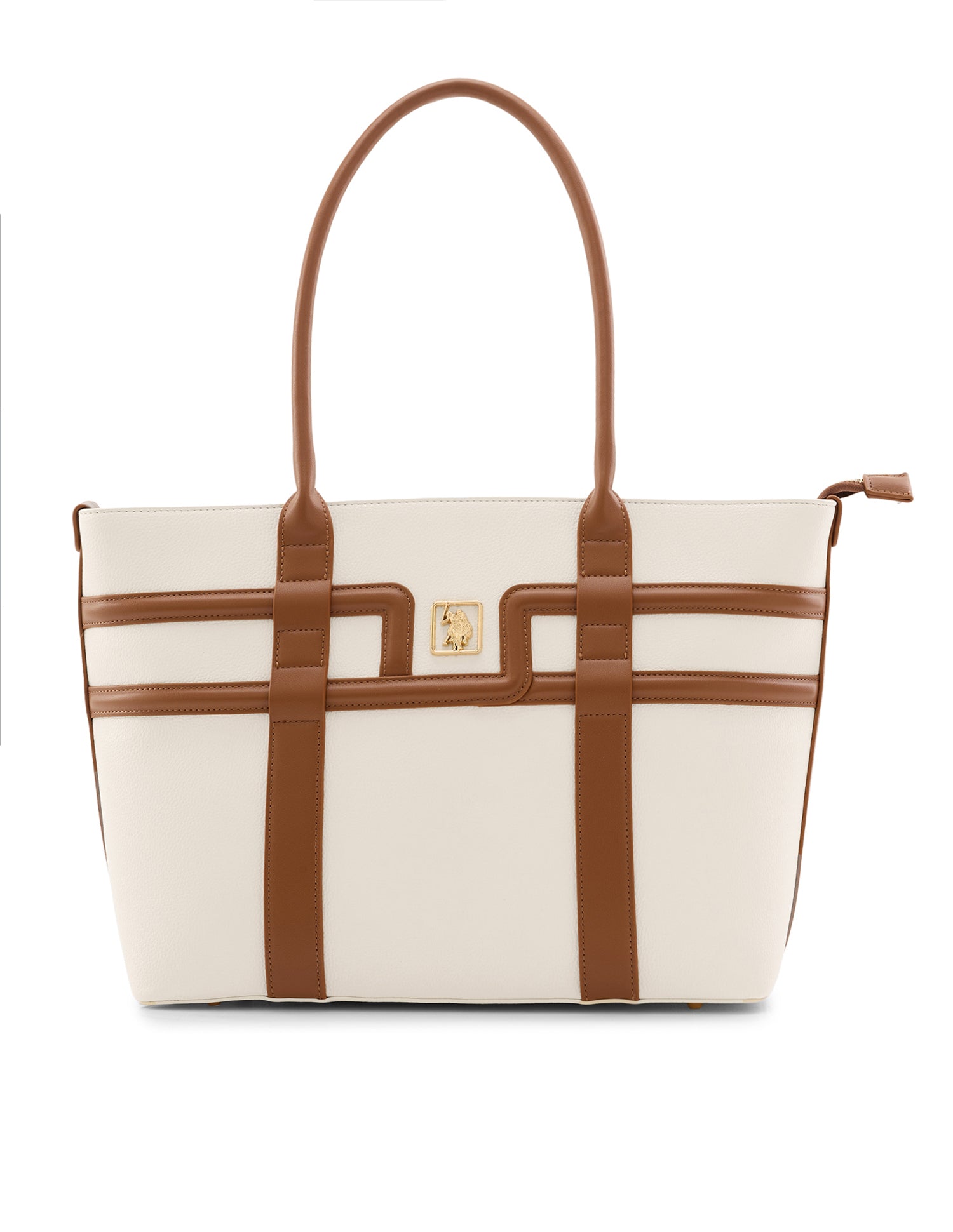 Creme Color Blocked Tote Bag Off White - U.S. Polo Assn. India | Large