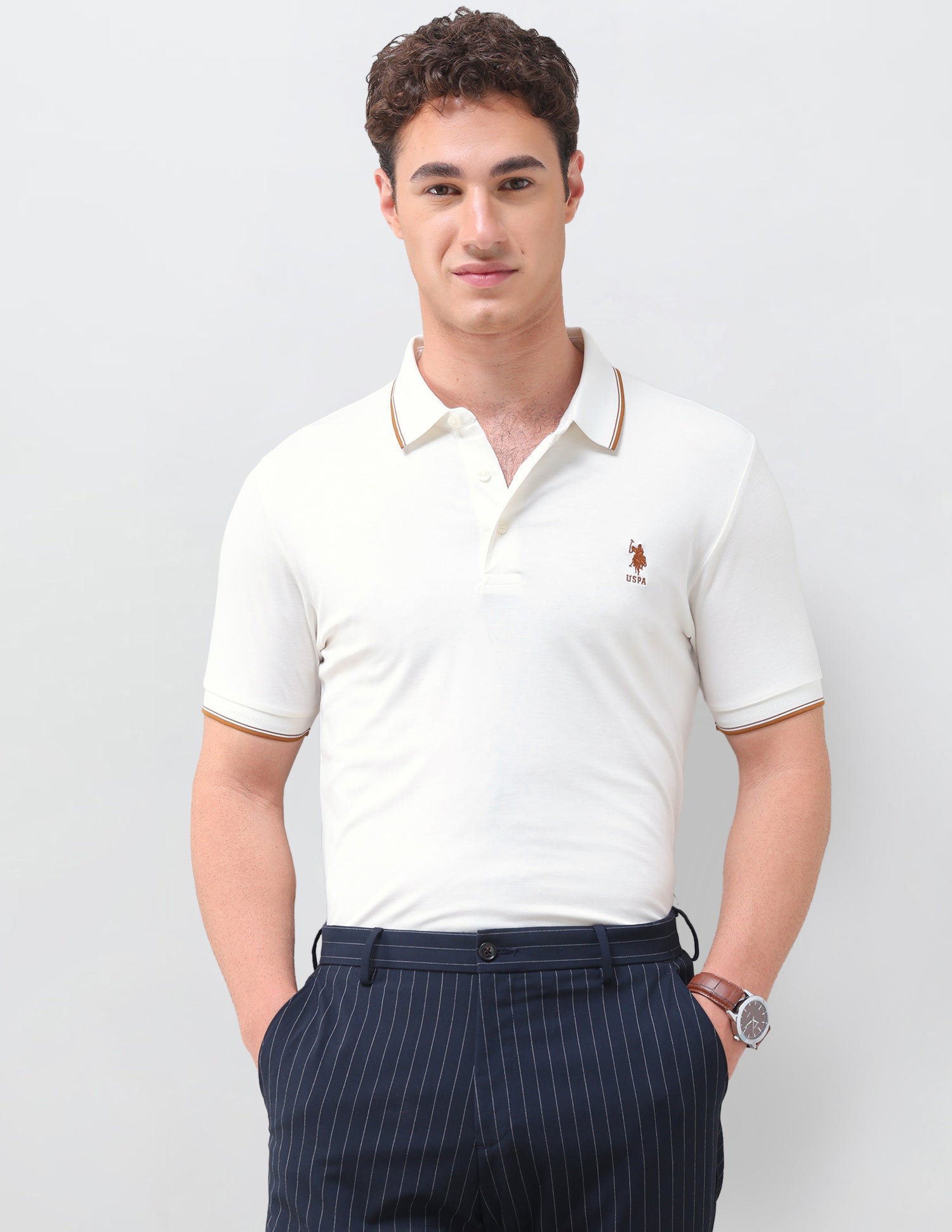 Solid Slim Fit Polo Shirt Off White - U.S. Polo Assn. India | Large